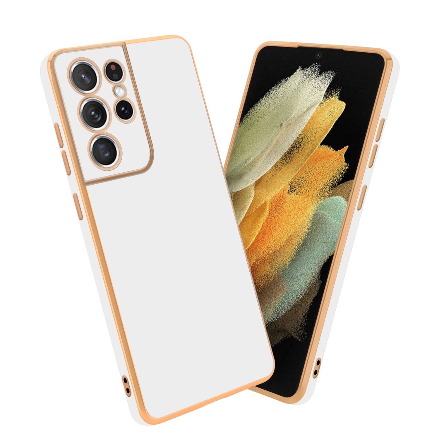 Cadorabo Schutzhülle für Samsung Galaxy S21 ULTRA Hülle in Weiß Handyhülle TPU Silikon Kameraschutz Etui Case