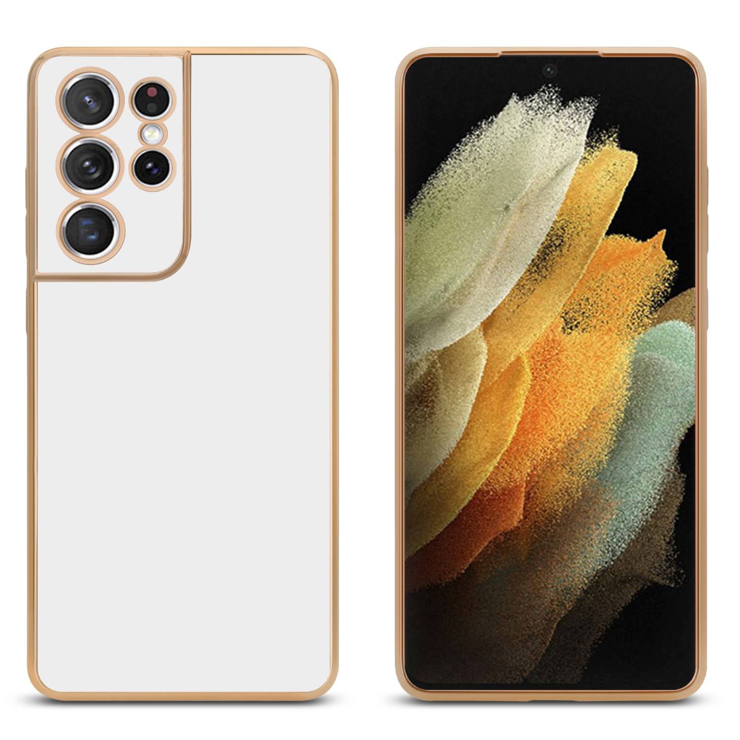 Cadorabo Schutzhülle für Samsung Galaxy S21 ULTRA Hülle in Weiß Handyhülle TPU Silikon Kameraschutz Etui Case