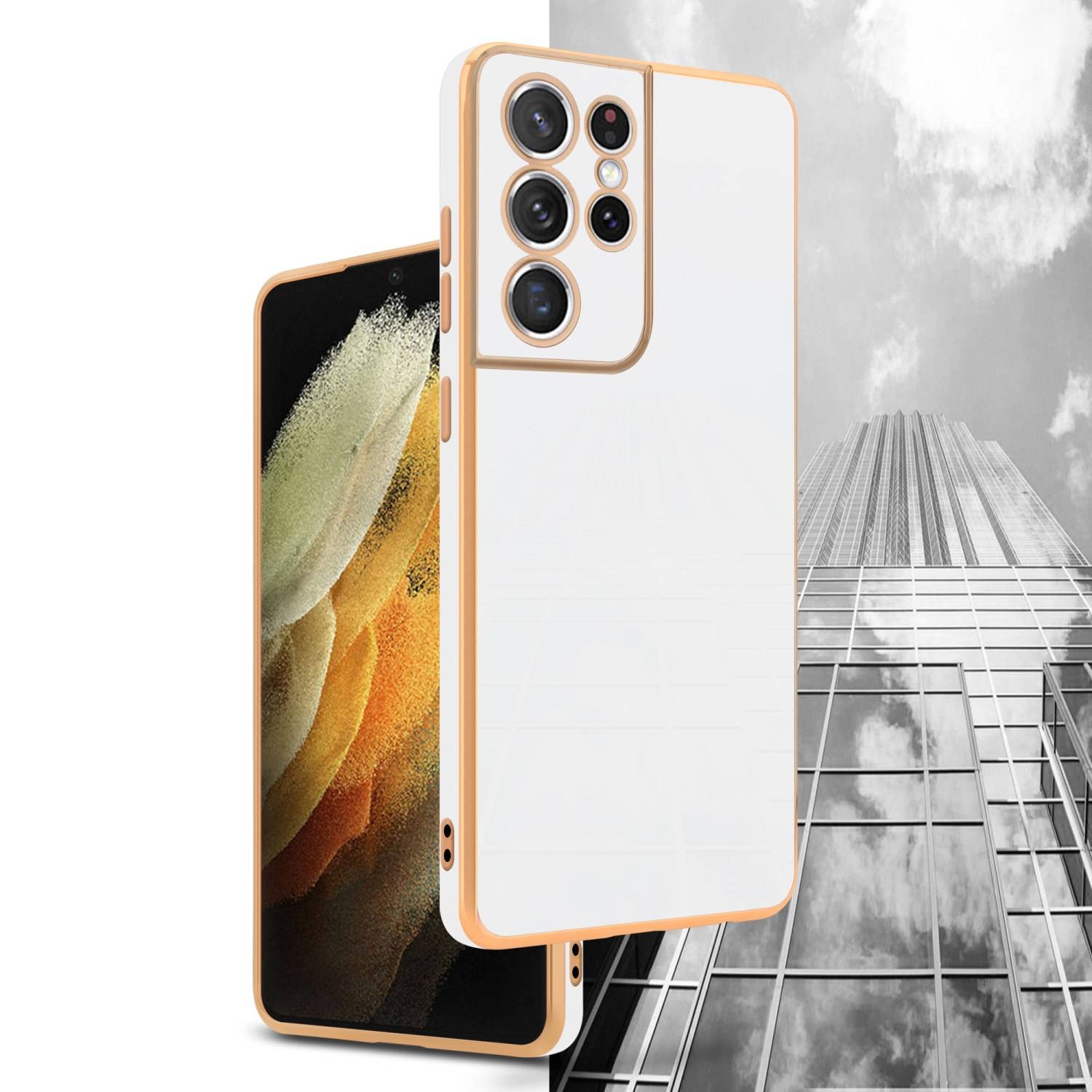 Cadorabo Schutzhülle für Samsung Galaxy S21 ULTRA Hülle in Weiß Handyhülle TPU Silikon Kameraschutz Etui Case