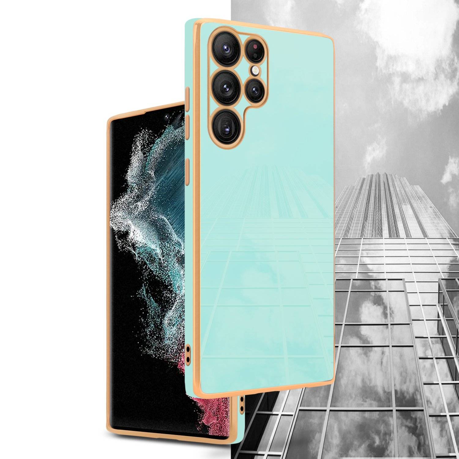 Cadorabo Schutzhülle für Samsung Galaxy S22 ULTRA Hülle in Grün Handyhülle TPU Silikon Kameraschutz Etui Case