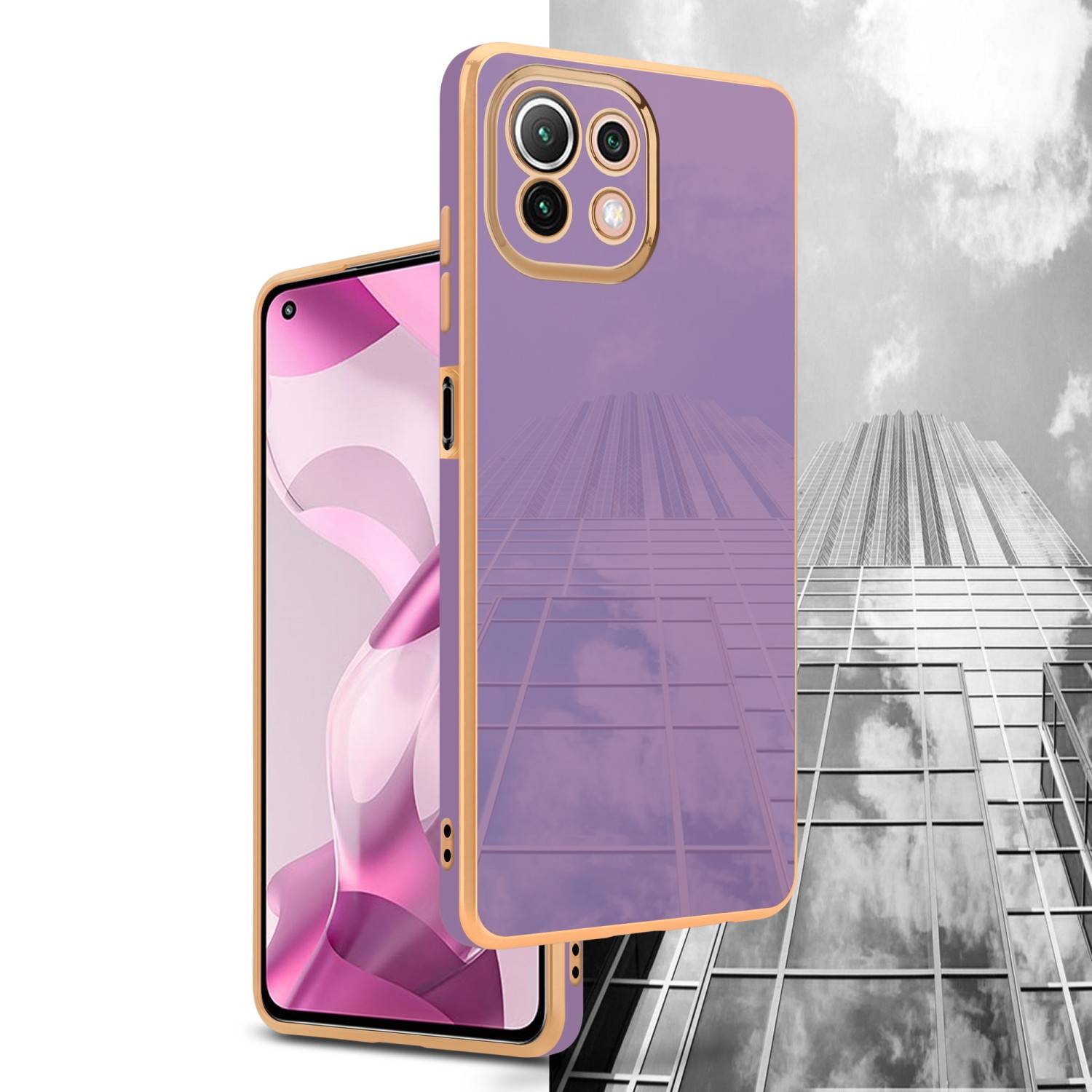 Cadorabo Schutzhülle für Xiaomi Mi 11 LITE (4G / 5G) / 11 LITE NE Hülle in Lila Handyhülle TPU Silikon Kameraschutz Etui