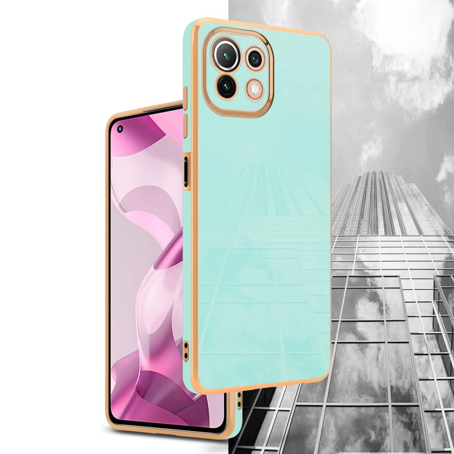 Cadorabo Schutzhülle für Xiaomi Mi 11 LITE (4G / 5G) / 11 LITE NE Hülle in Grün Handyhülle TPU Silikon Kameraschutz Etui