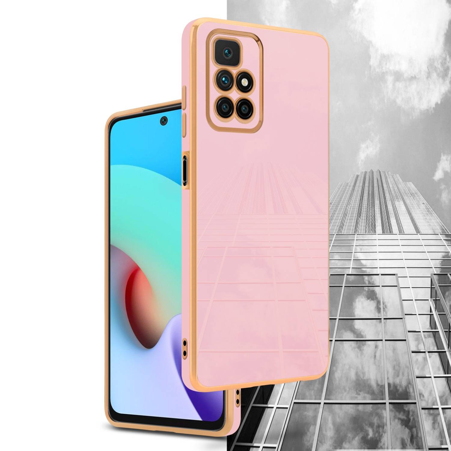 Cadorabo Schutzhülle für Xiaomi RedMi 10 Hülle in Rosa Handyhülle TPU Silikon Kameraschutz Etui Case