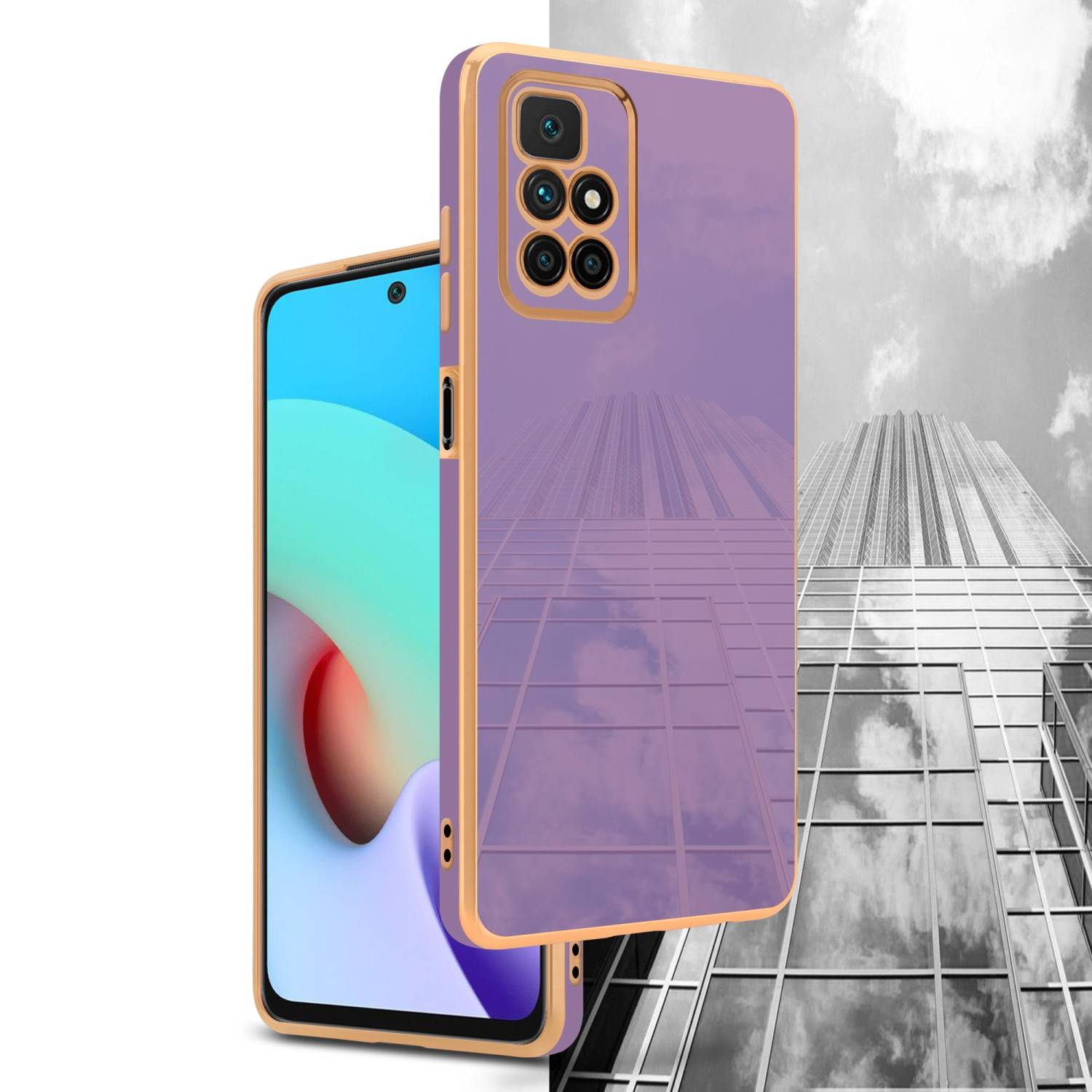 Cadorabo Schutzhülle für Xiaomi RedMi 10 Hülle in Lila Handyhülle TPU Silikon Kameraschutz Etui Case