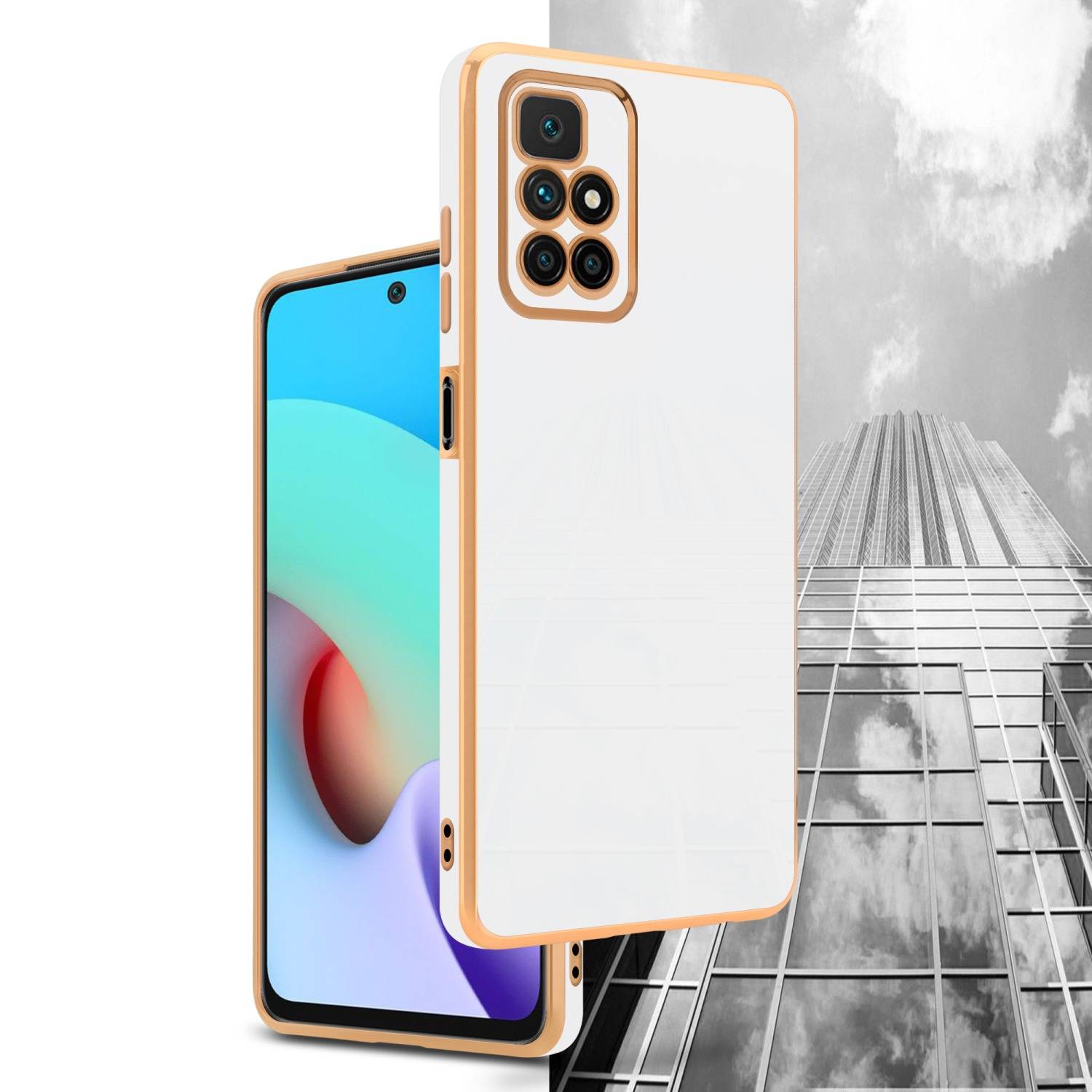 Cadorabo Schutzhülle für Xiaomi RedMi 10 Hülle in Weiß Handyhülle TPU Silikon Kameraschutz Etui Case