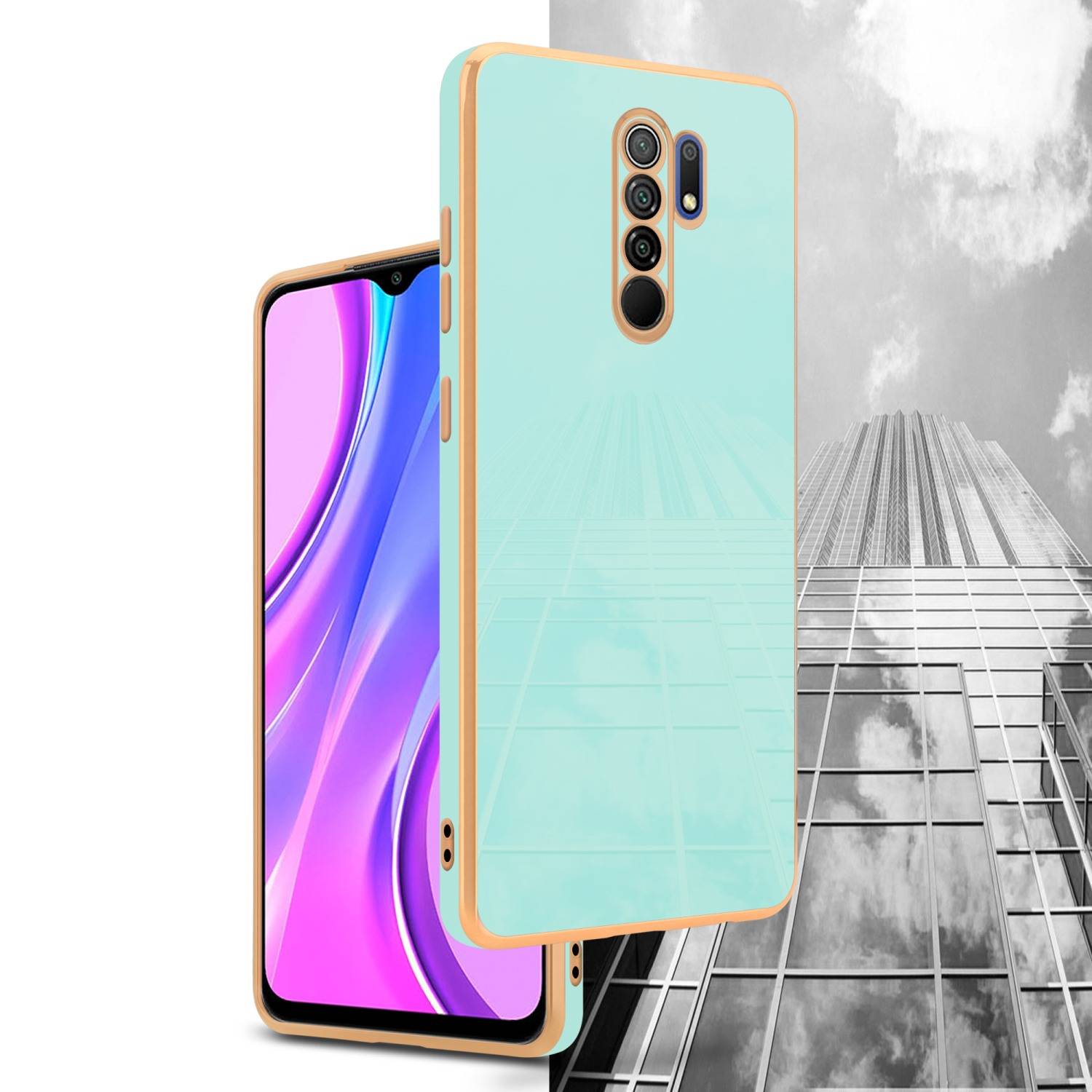 Cadorabo Schutzhülle für Xiaomi RedMi 9 Hülle in Grün Handyhülle TPU Silikon Kameraschutz Etui Case