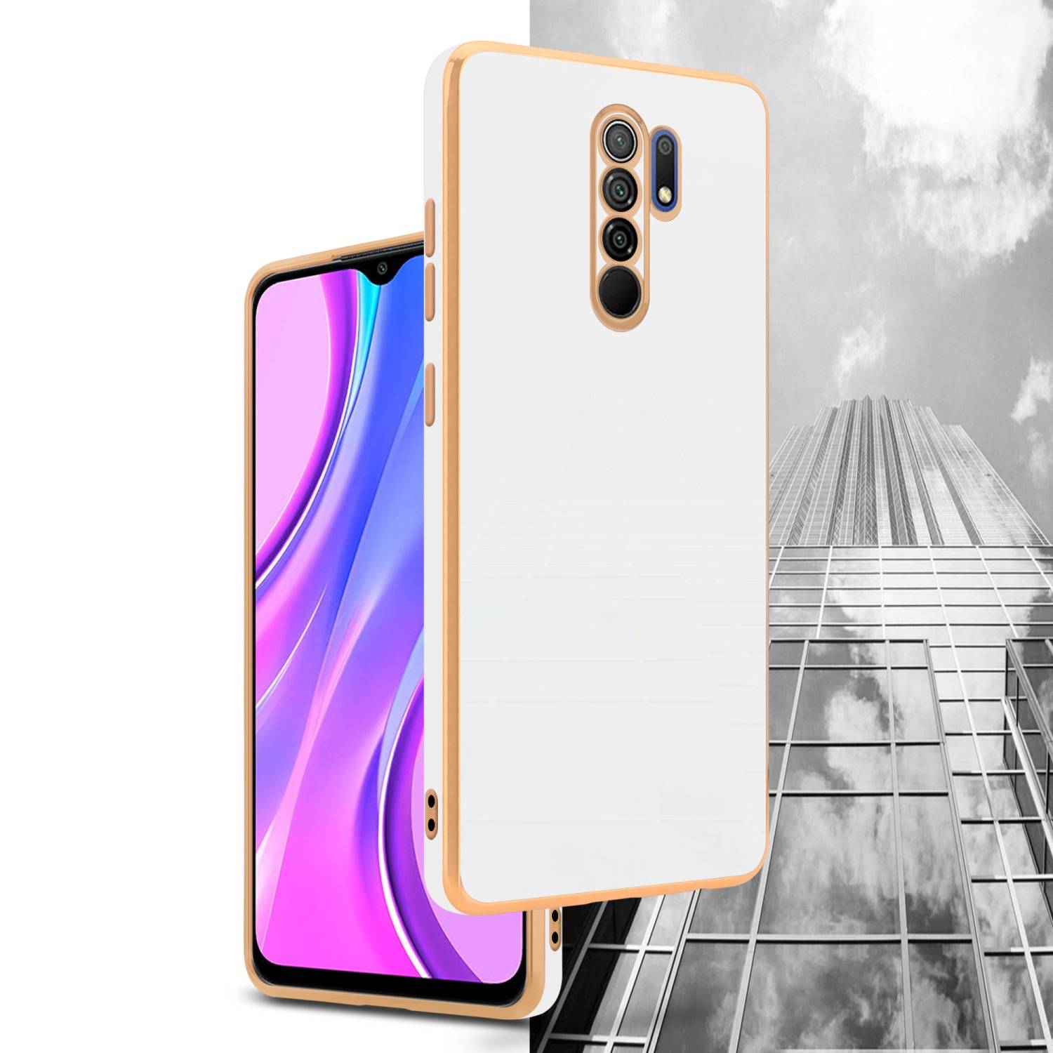 Cadorabo Schutzhülle für Xiaomi RedMi 9 Hülle in Weiß Handyhülle TPU Silikon Kameraschutz Etui Case