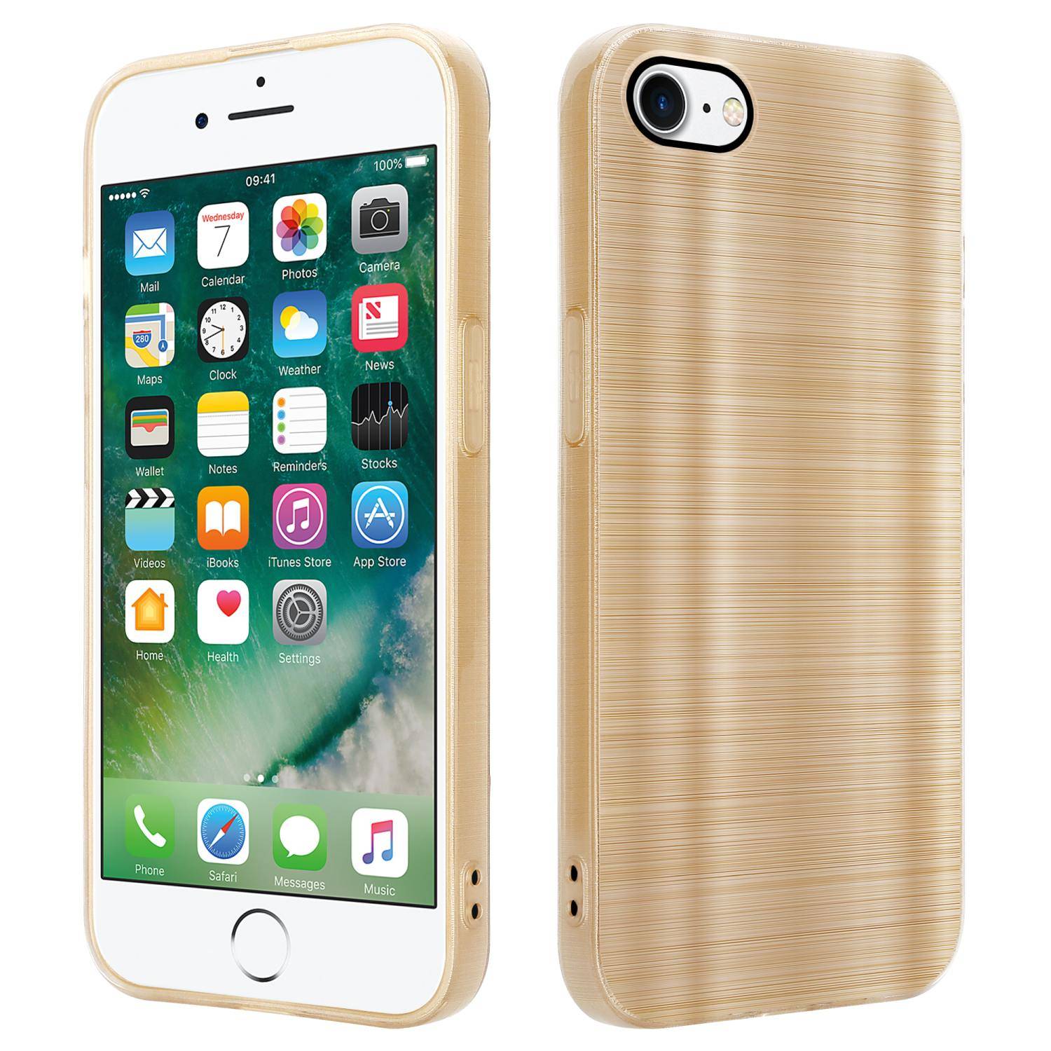 Cadorabo Hülle für Apple iPhone 7 / 7S / 8 / SE 2020 Schutz Hülle in Gold Handyhülle TPU Silikon Etui Case