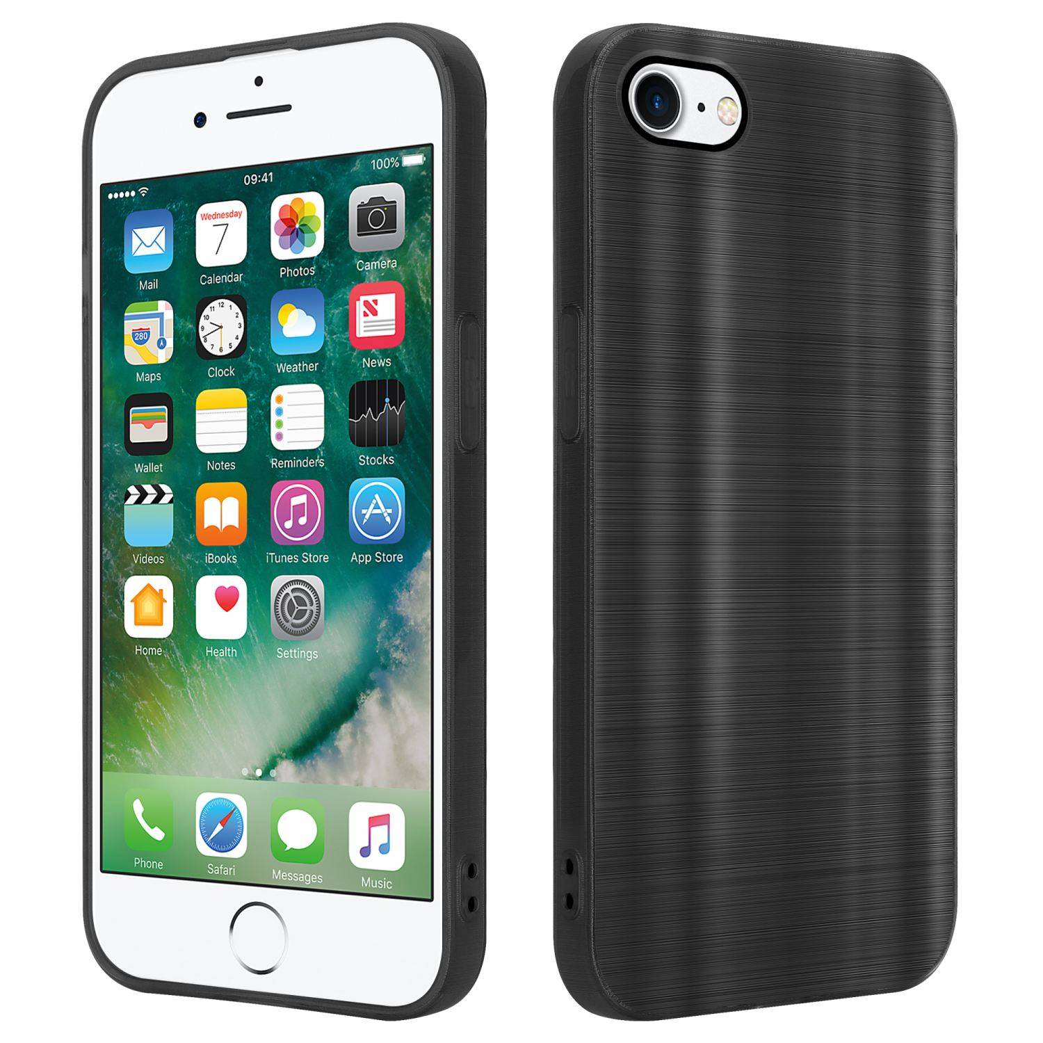 Cadorabo Hülle für Apple iPhone 7 / 7S / 8 / SE 2020 Schutz Hülle in Schwarz Handyhülle TPU Silikon Etui Case