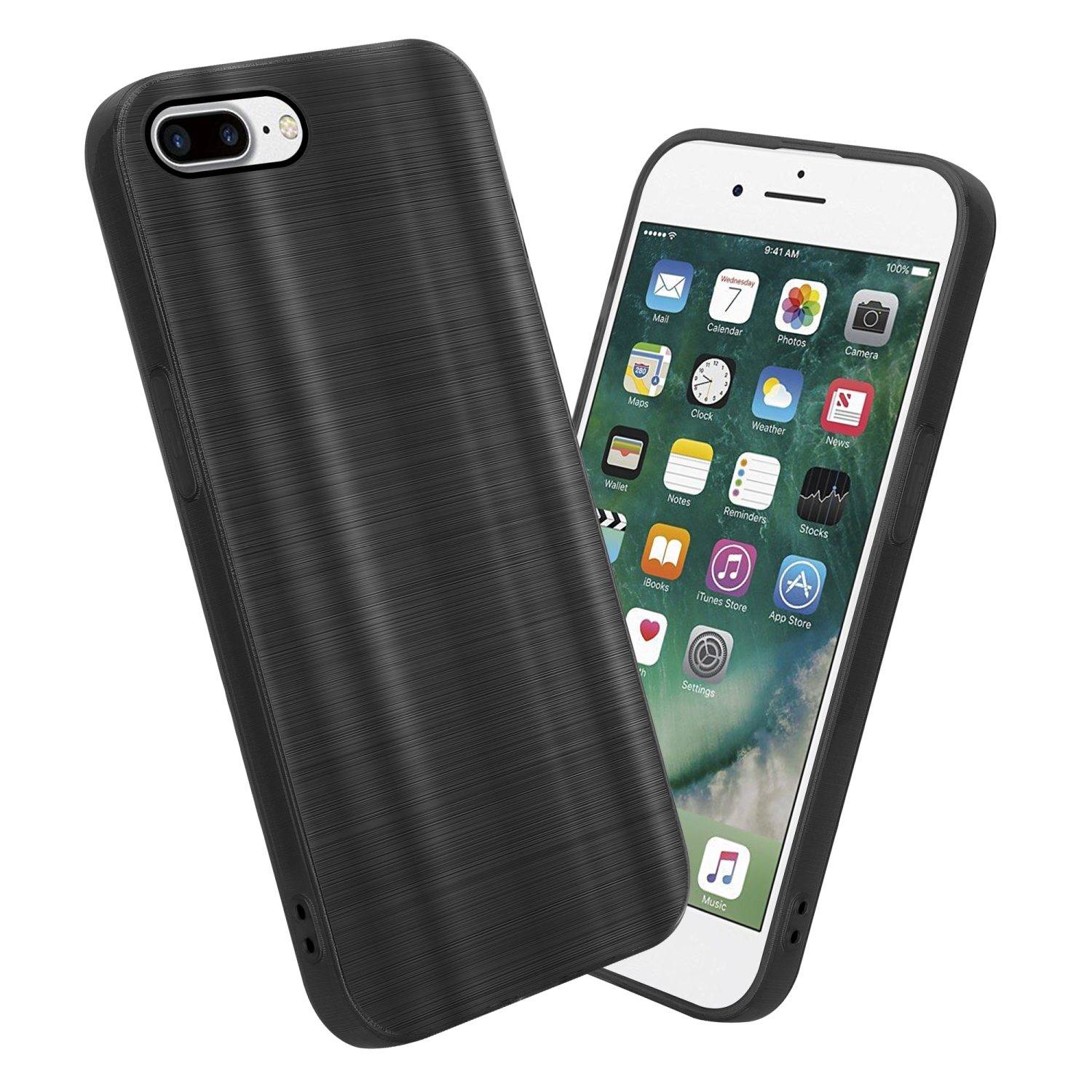 Cadorabo Hülle für Apple iPhone 7 PLUS / 7S PLUS / 8 PLUS Schutz Hülle in Schwarz Handyhülle TPU Silikon Etui Case