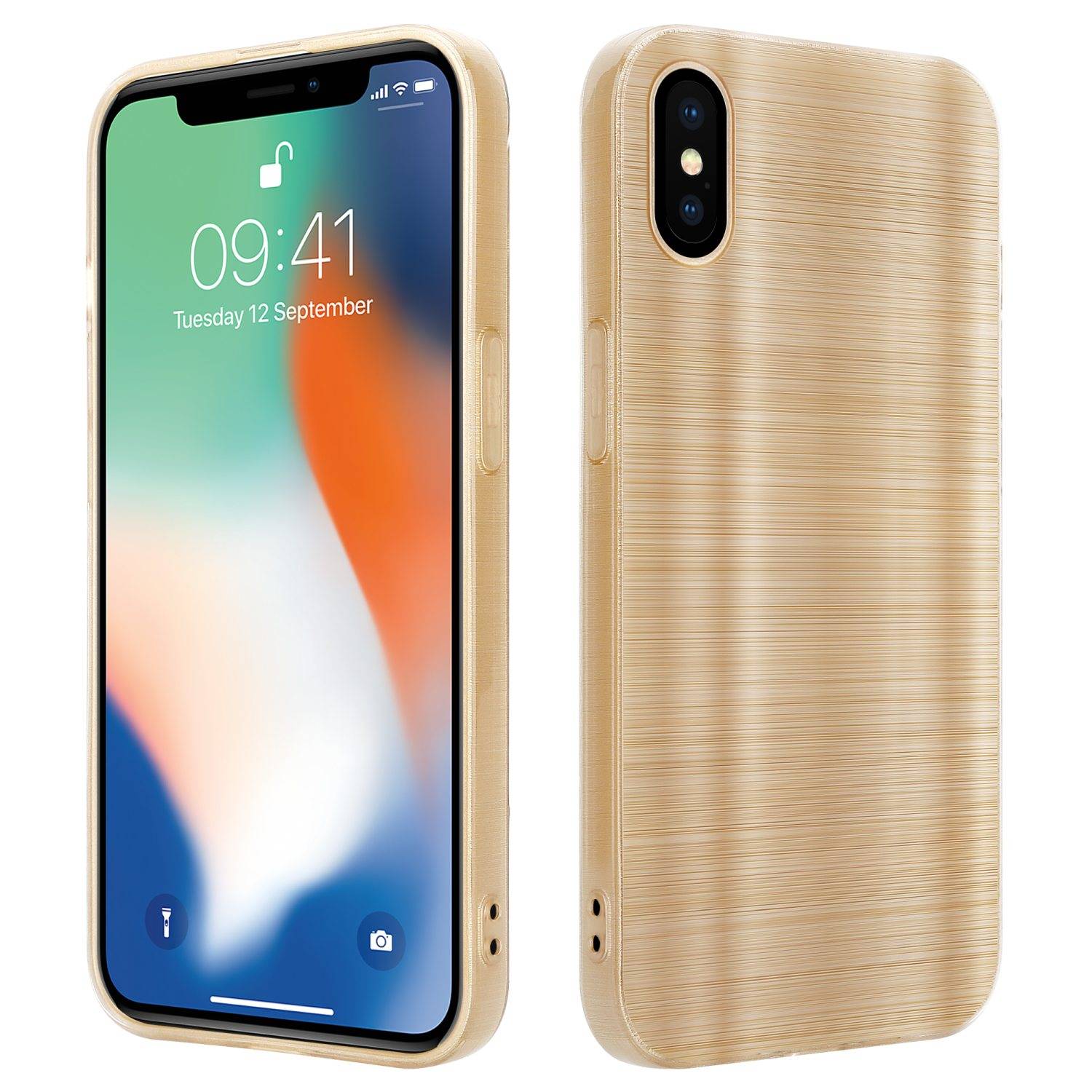 Cadorabo Hülle für Apple iPhone X / XS Schutz Hülle in Gold Handyhülle TPU Silikon Etui Case