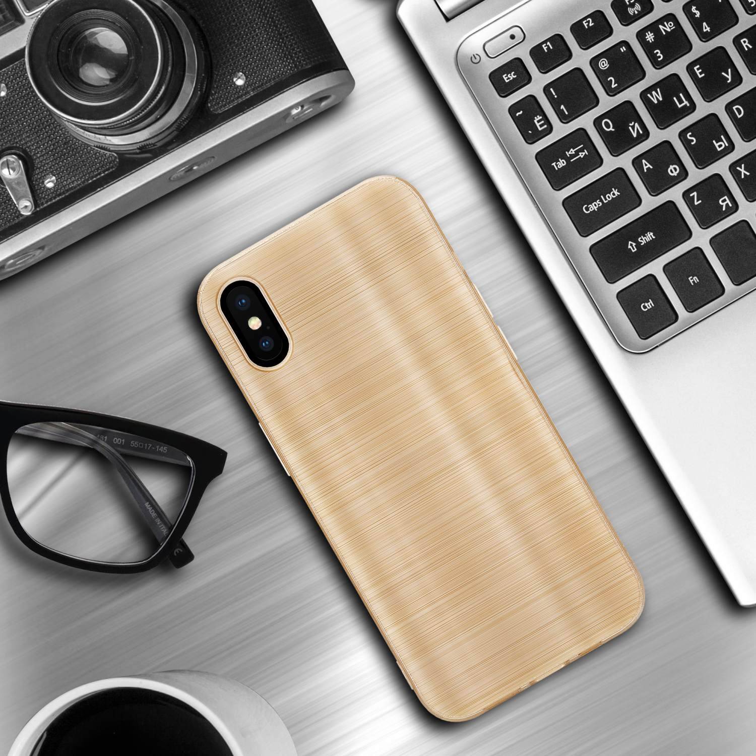 Cadorabo Hülle für Apple iPhone X / XS Schutz Hülle in Gold Handyhülle TPU Silikon Etui Case