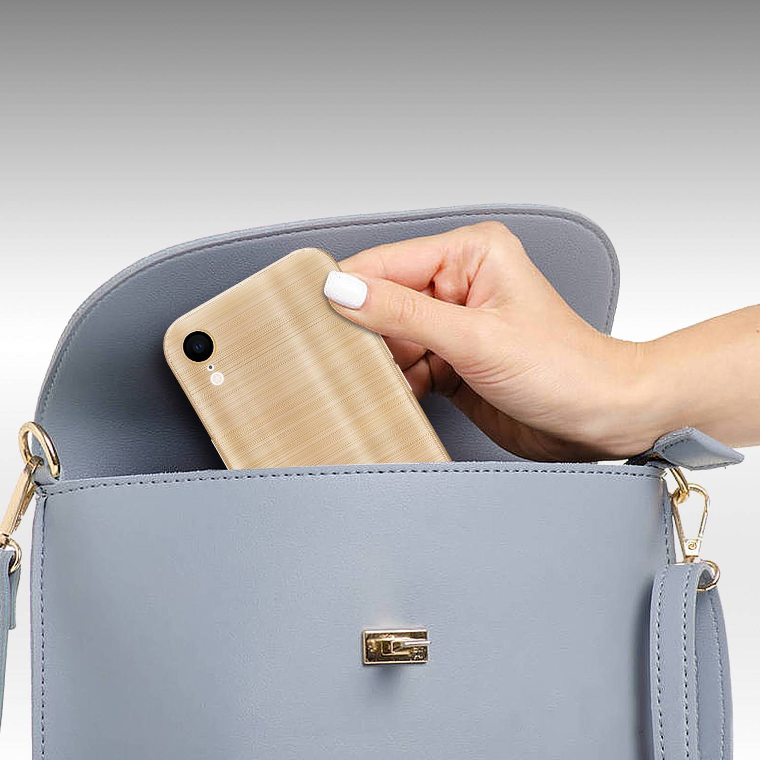 Cadorabo Hülle für Apple iPhone XR Schutz Hülle in Gold Handyhülle TPU Silikon Etui Case