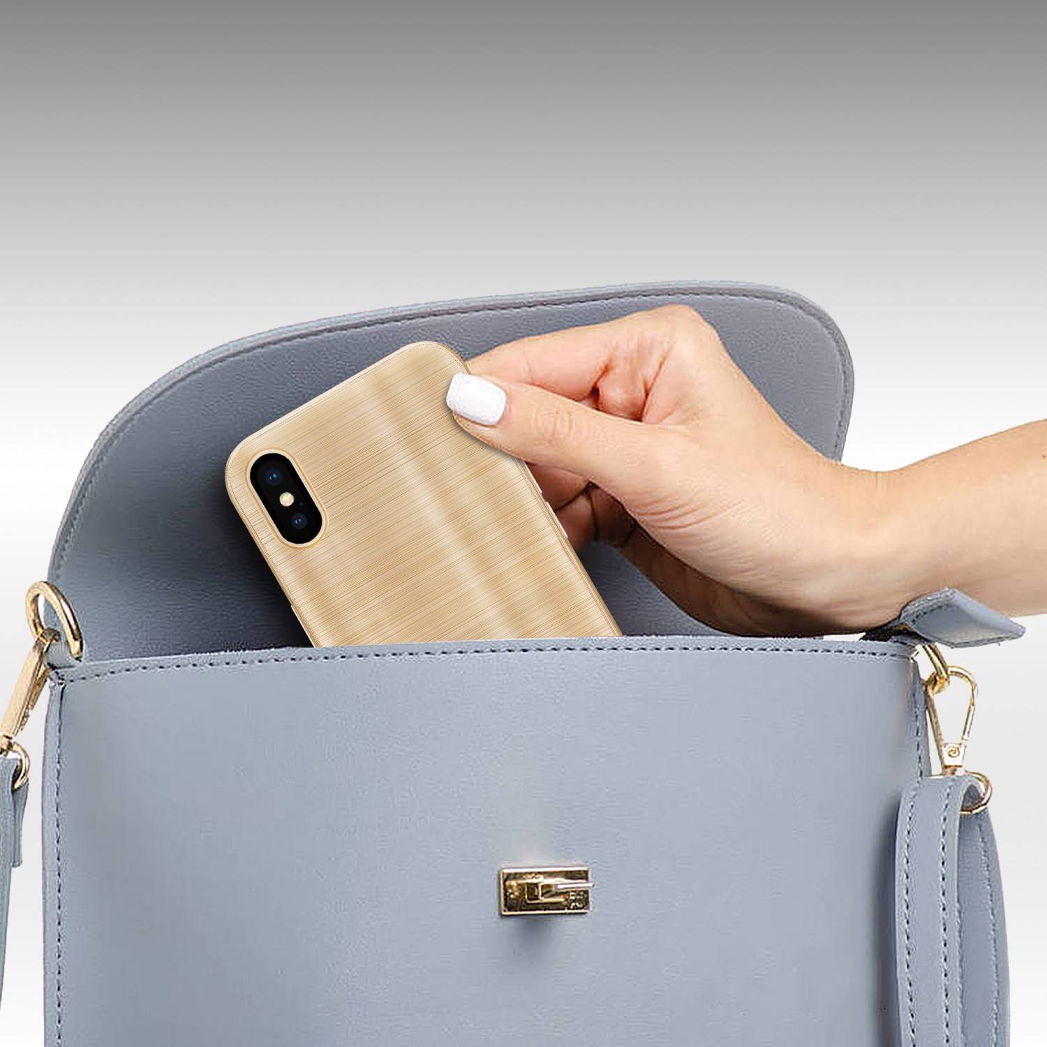 Cadorabo Hülle für Apple iPhone XS MAX Schutz Hülle in Gold Handyhülle TPU Silikon Etui Case