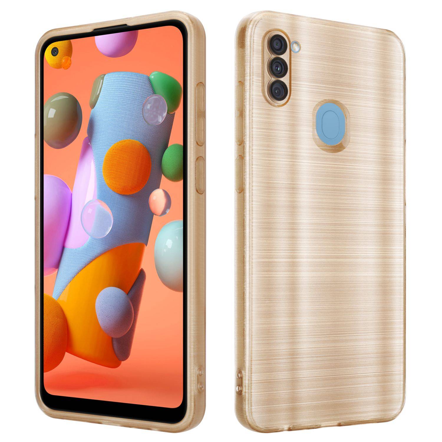 Cadorabo Hülle für Samsung Galaxy A11 / M11 Schutz Hülle in Gold Handyhülle TPU Silikon Etui Case