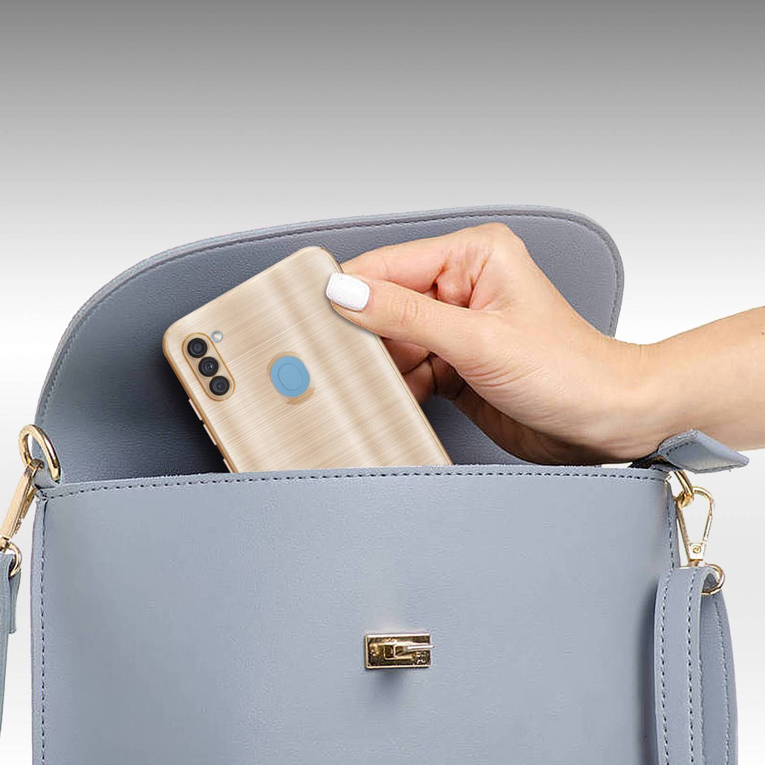 Cadorabo Hülle für Samsung Galaxy A11 / M11 Schutz Hülle in Gold Handyhülle TPU Silikon Etui Case