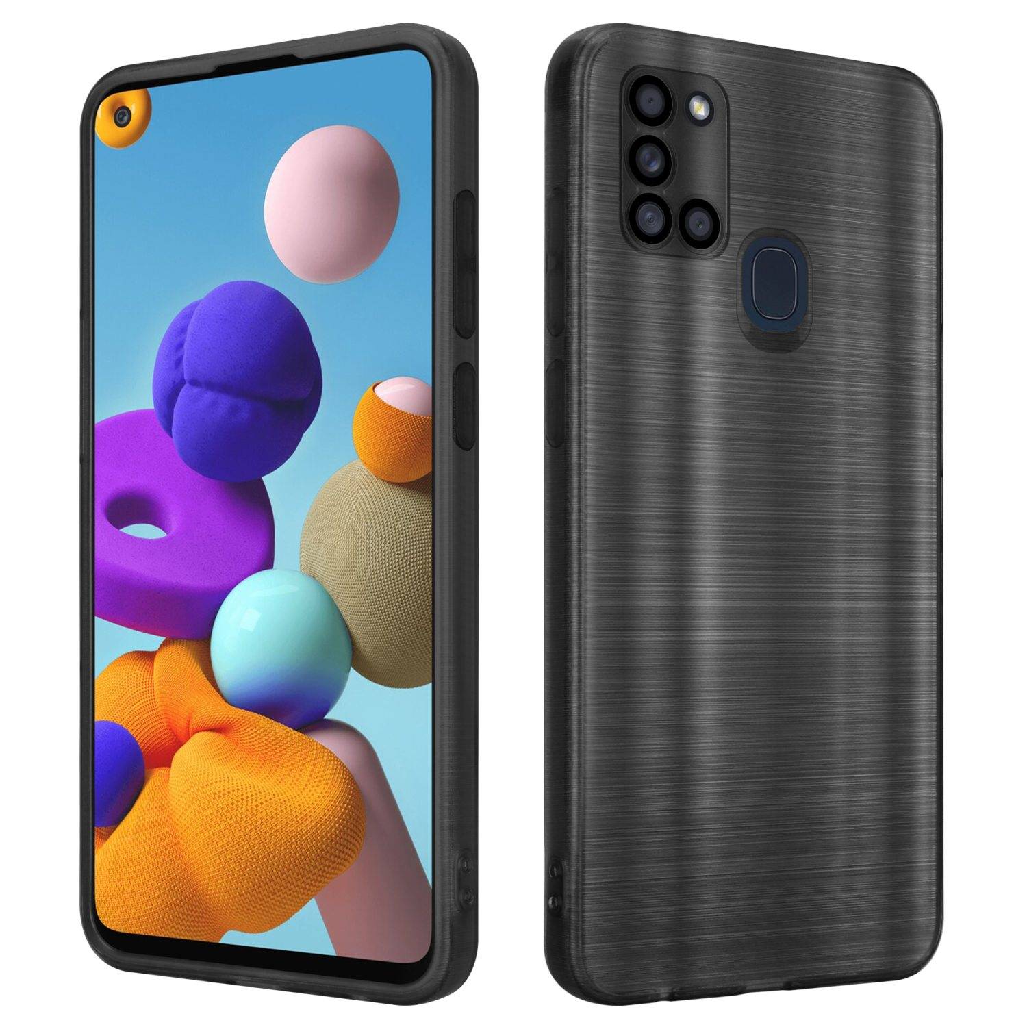 Cadorabo Hülle für Samsung Galaxy A21s Schutz Hülle in Schwarz Handyhülle TPU Silikon Etui Case