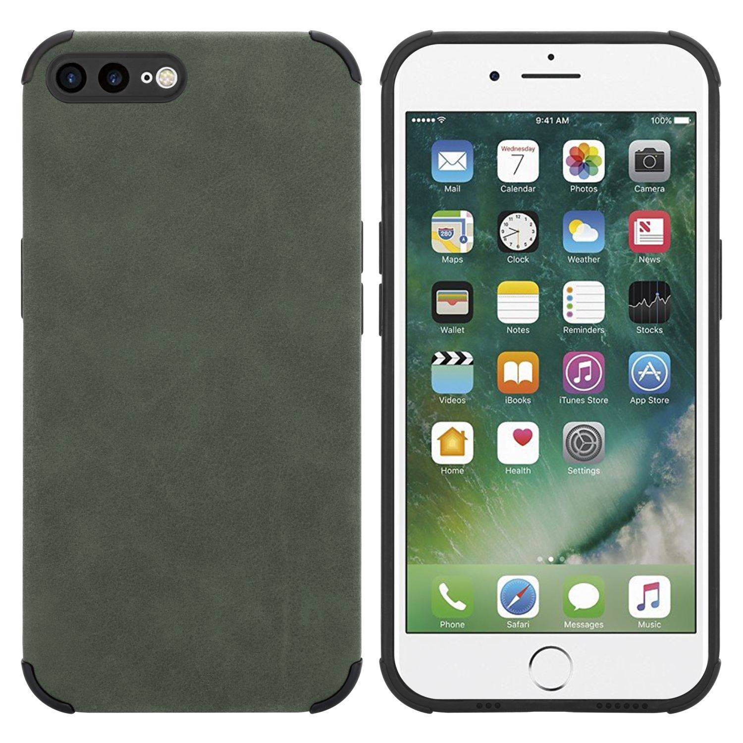 Cadorabo Hülle für Apple iPhone 7 PLUS / 7S PLUS / 8 PLUS Schutz Hülle in Grün TPU Silikon Etui edle Kunst-Wildleder