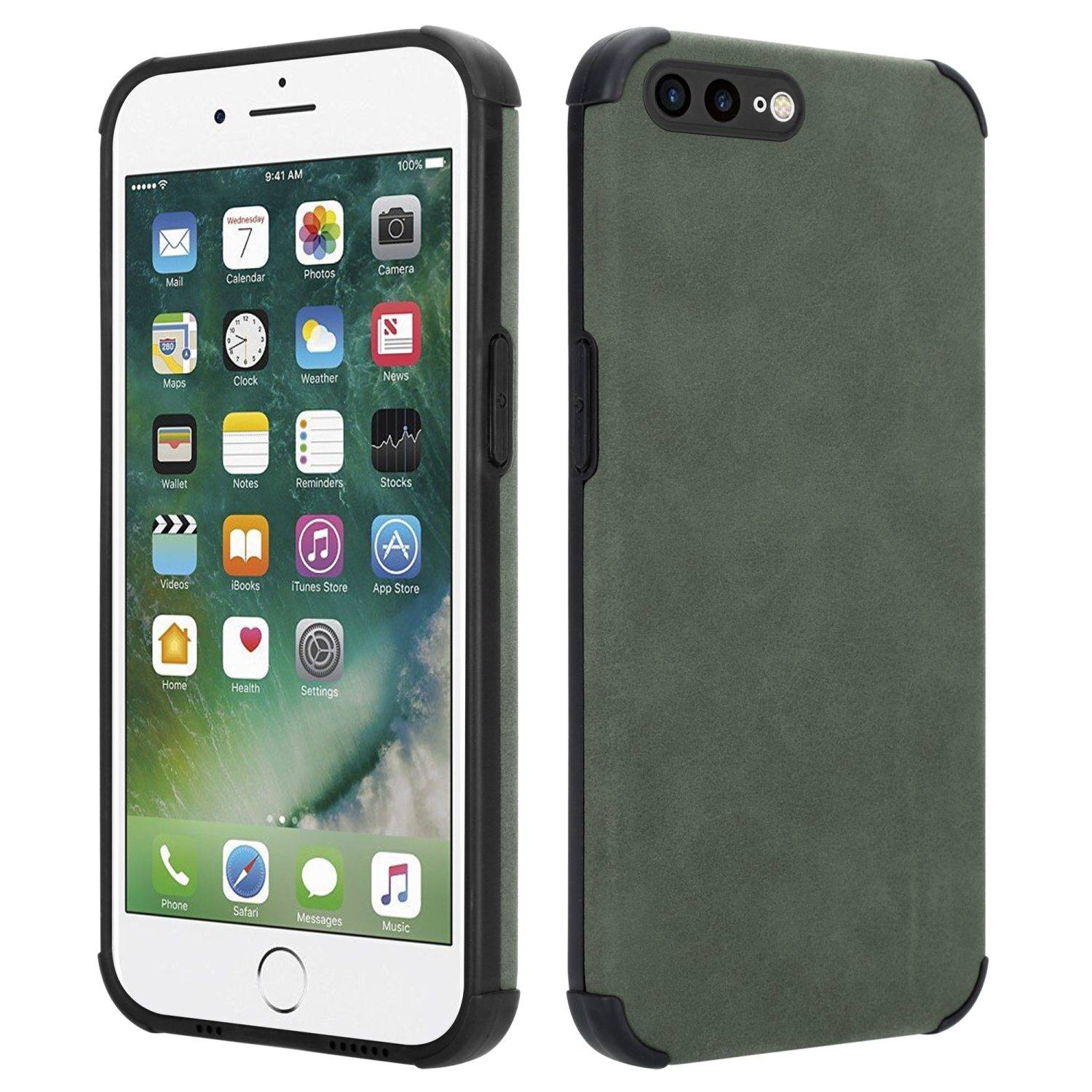 Cadorabo Hülle für Apple iPhone 7 PLUS / 7S PLUS / 8 PLUS Schutz Hülle in Grün TPU Silikon Etui edle Kunst-Wildleder