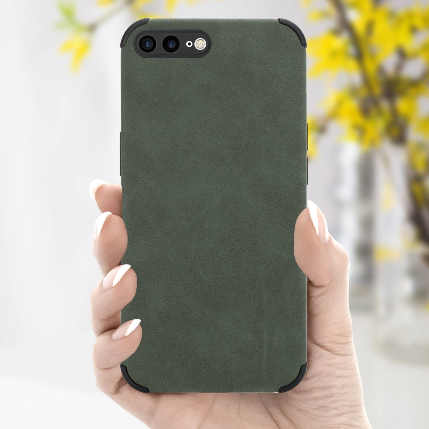 Cadorabo Hülle für Apple iPhone 7 PLUS / 7S PLUS / 8 PLUS Schutz Hülle in Grün TPU Silikon Etui edle Kunst-Wildleder
