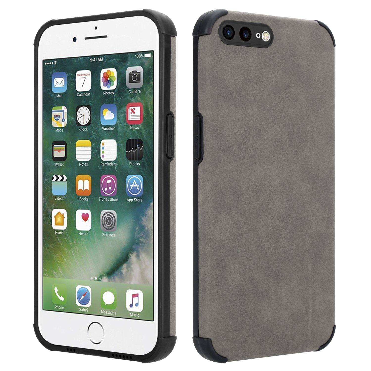 Cadorabo Hülle für Apple iPhone 7 PLUS / 7S PLUS / 8 PLUS Schutz Hülle in Grau TPU Silikon Etui edle Kunst-Wildleder