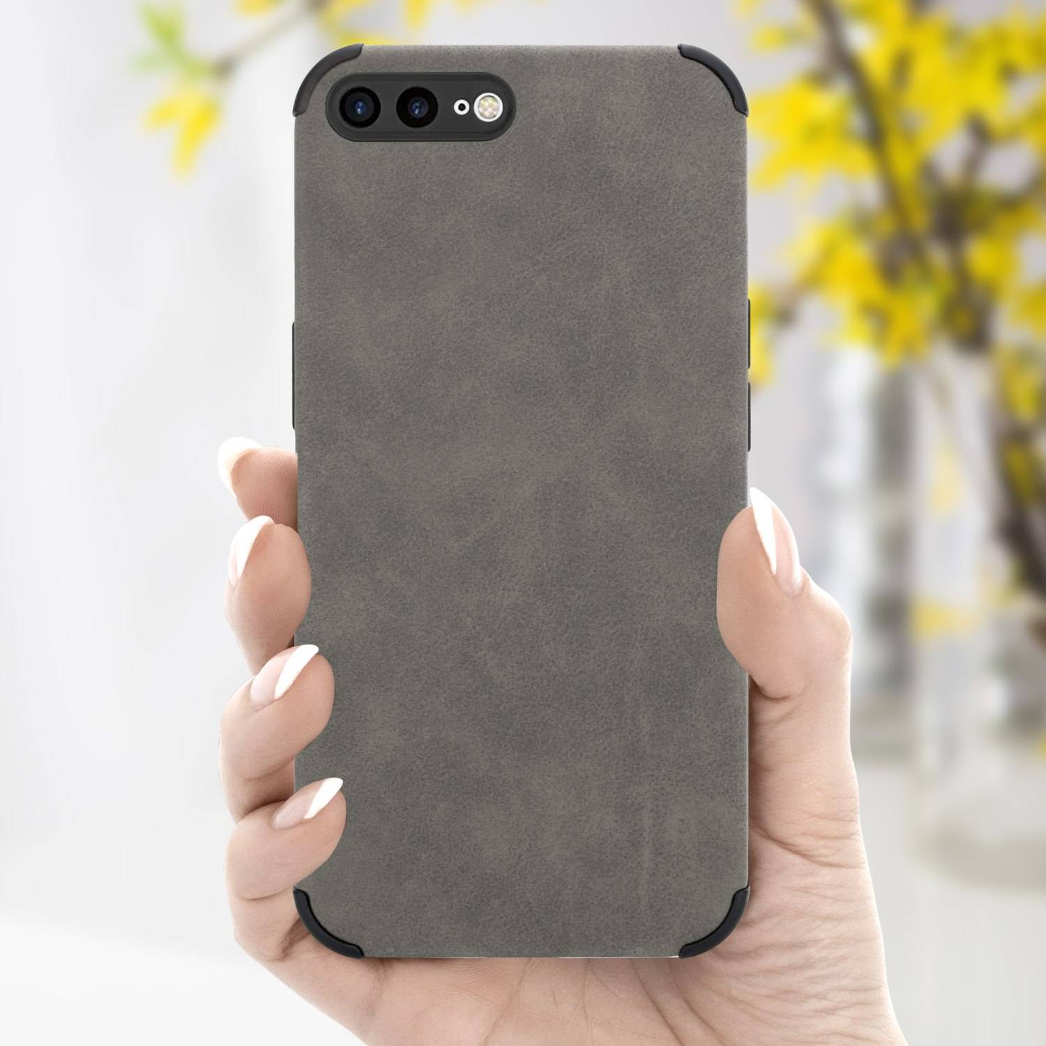 Cadorabo Hülle für Apple iPhone 7 PLUS / 7S PLUS / 8 PLUS Schutz Hülle in Grau TPU Silikon Etui edle Kunst-Wildleder