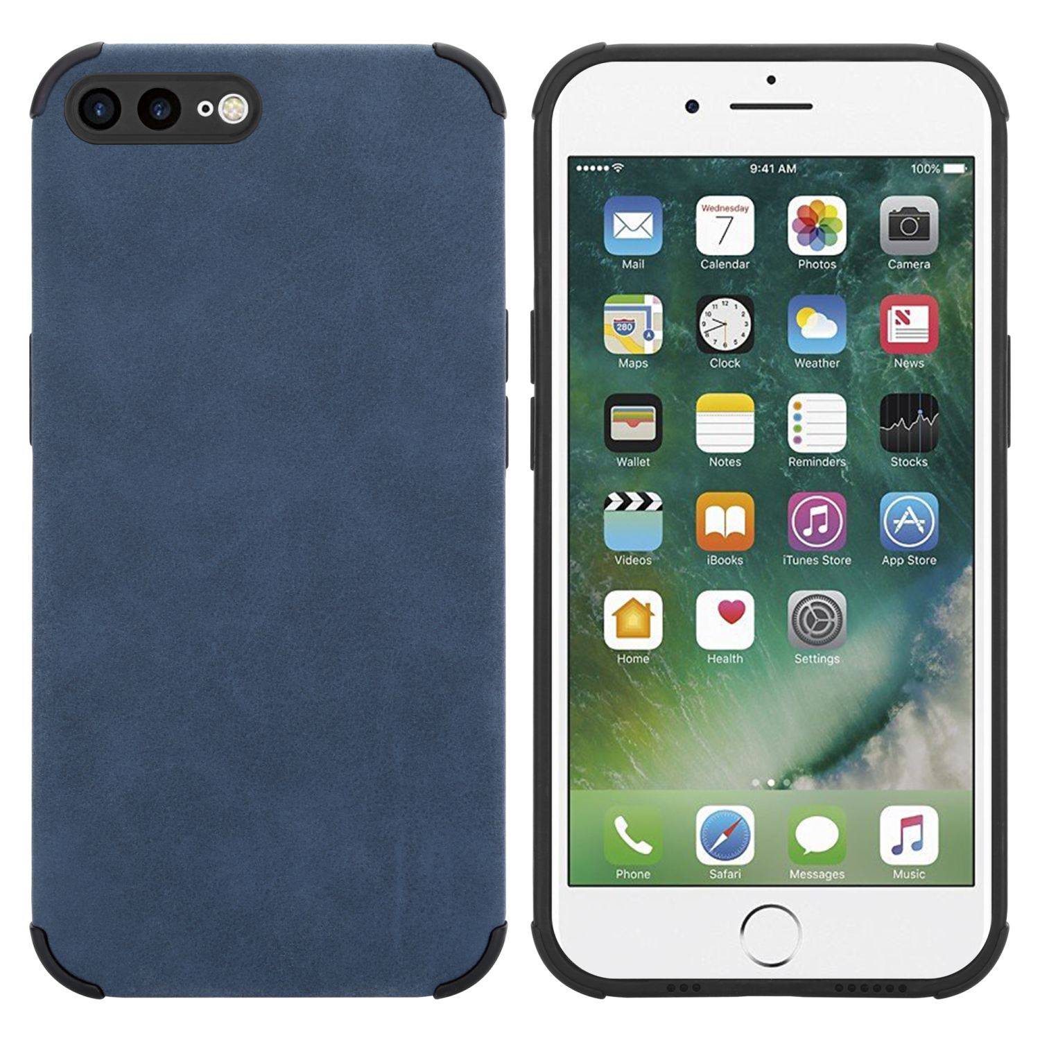 Cadorabo Hülle für Apple iPhone 7 PLUS / 7S PLUS / 8 PLUS Schutz Hülle in Blau TPU Silikon Etui edle Kunst-Wildleder
