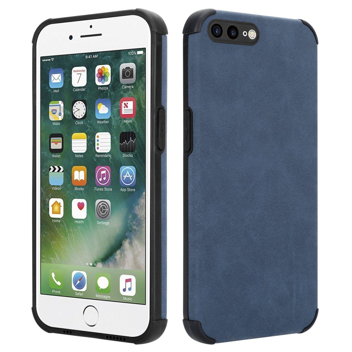 Cadorabo Hülle für Apple iPhone 7 PLUS / 7S PLUS / 8 PLUS Schutz Hülle in Blau TPU Silikon Etui edle Kunst-Wildleder