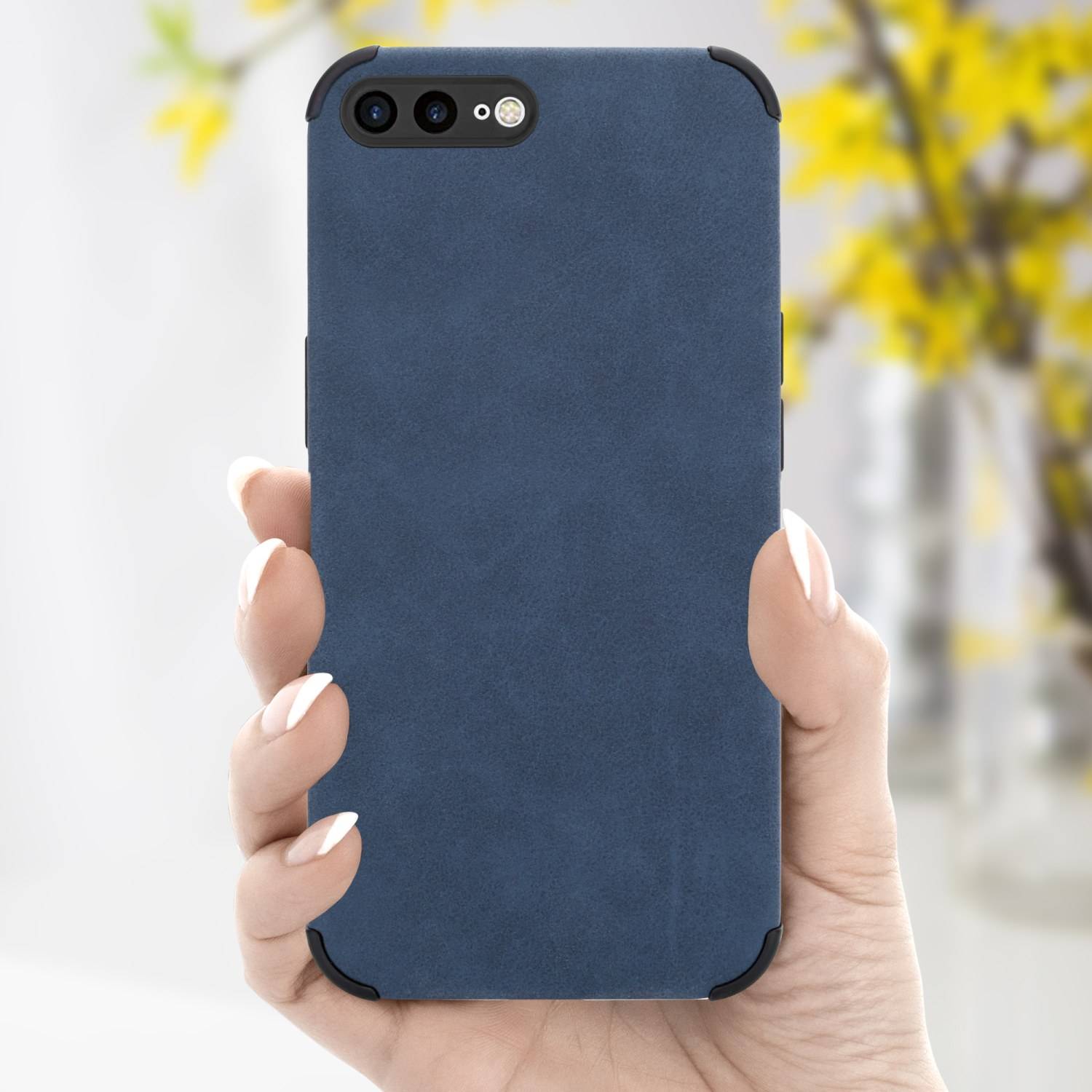 Cadorabo Hülle für Apple iPhone 7 PLUS / 7S PLUS / 8 PLUS Schutz Hülle in Blau TPU Silikon Etui edle Kunst-Wildleder