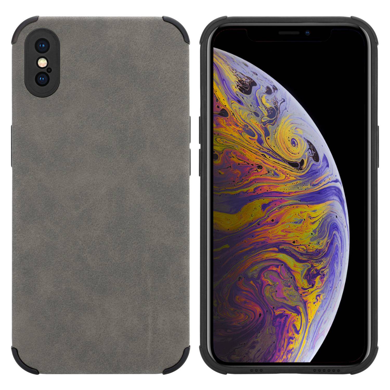 Cadorabo Hülle für Apple iPhone X / XS Schutz Hülle in Grau TPU Silikon Etui edle Kunst-Wildleder Rückseite