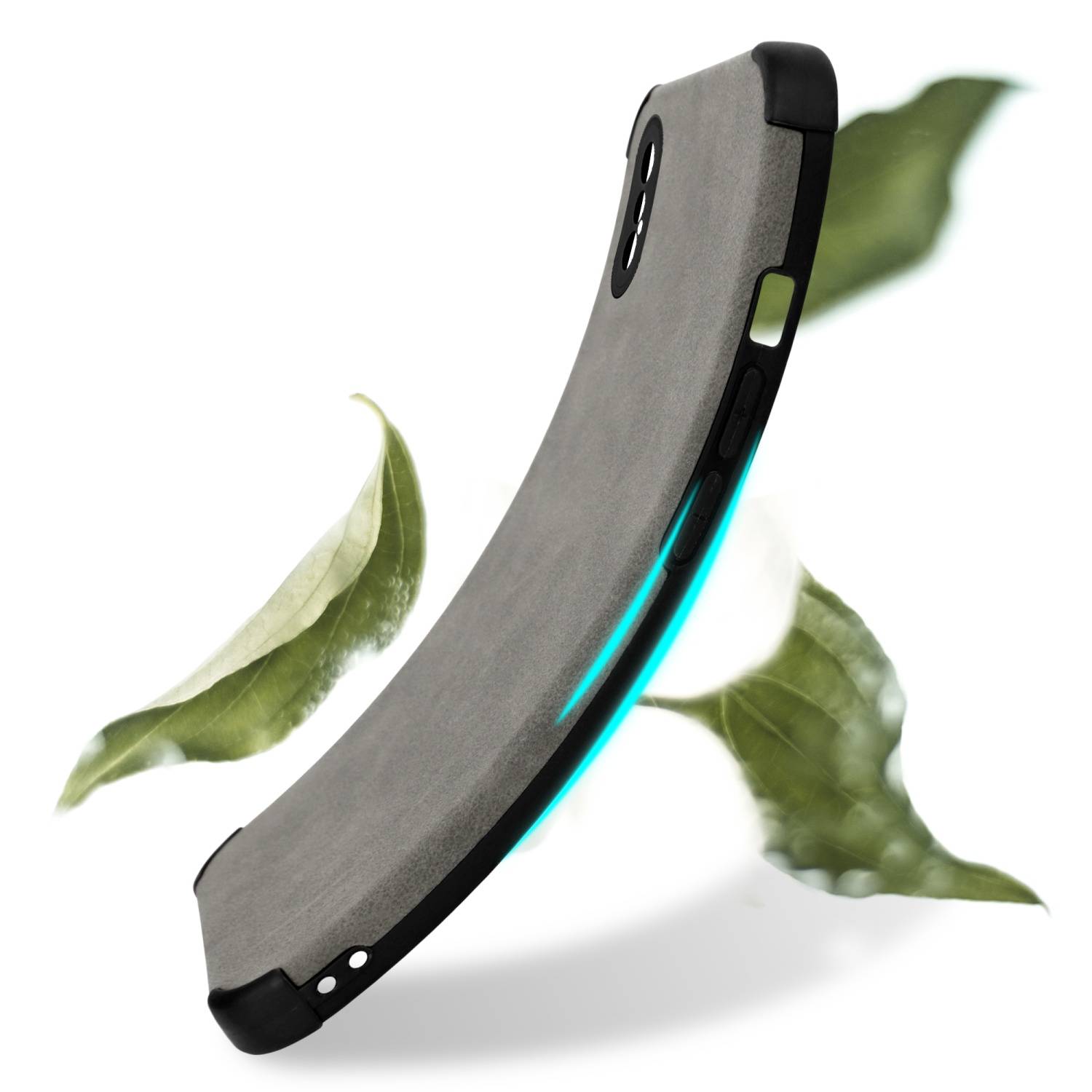 Cadorabo Hülle für Apple iPhone X / XS Schutz Hülle in Grau TPU Silikon Etui edle Kunst-Wildleder Rückseite