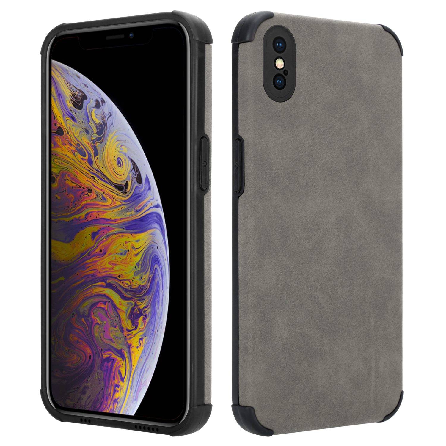 Cadorabo Hülle für Apple iPhone X / XS Schutz Hülle in Grau TPU Silikon Etui edle Kunst-Wildleder Rückseite