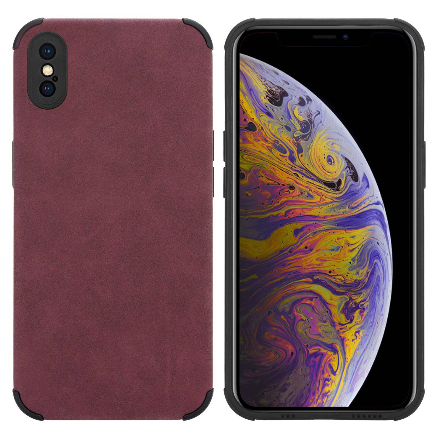 Cadorabo Hülle für Apple iPhone X / XS Schutz Hülle in Lila TPU Silikon Etui edle Kunst-Wildleder Rückseite