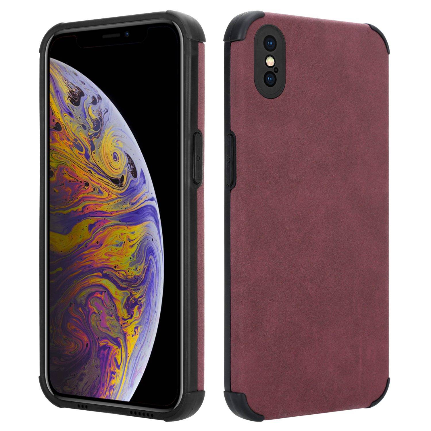 Cadorabo Hülle für Apple iPhone X / XS Schutz Hülle in Lila TPU Silikon Etui edle Kunst-Wildleder Rückseite