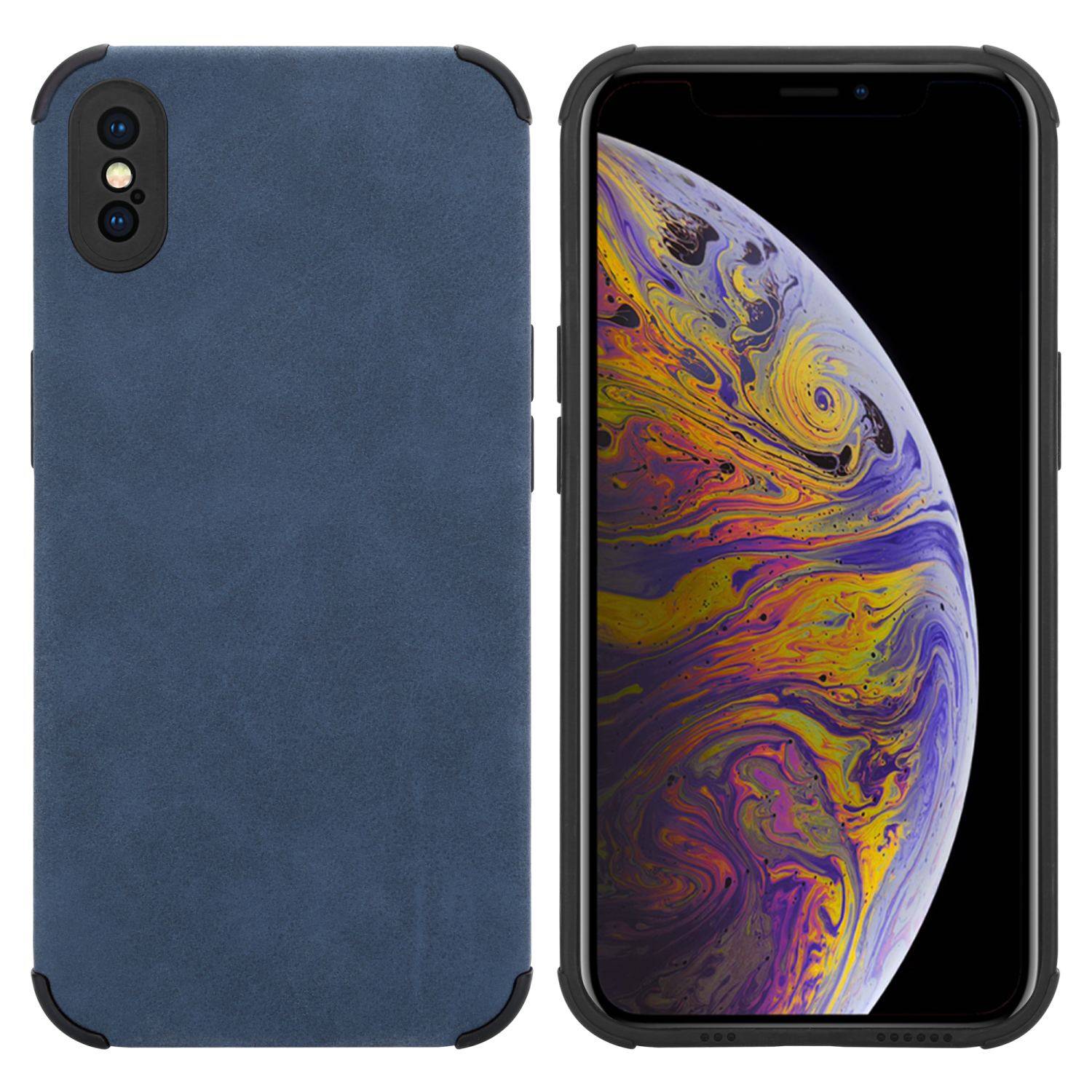 Cadorabo Hülle für Apple iPhone X / XS Schutz Hülle in Blau TPU Silikon Etui edle Kunst-Wildleder Rückseite