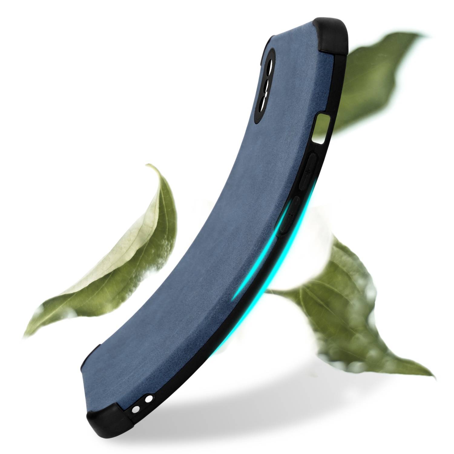 Cadorabo Hülle für Apple iPhone X / XS Schutz Hülle in Blau TPU Silikon Etui edle Kunst-Wildleder Rückseite