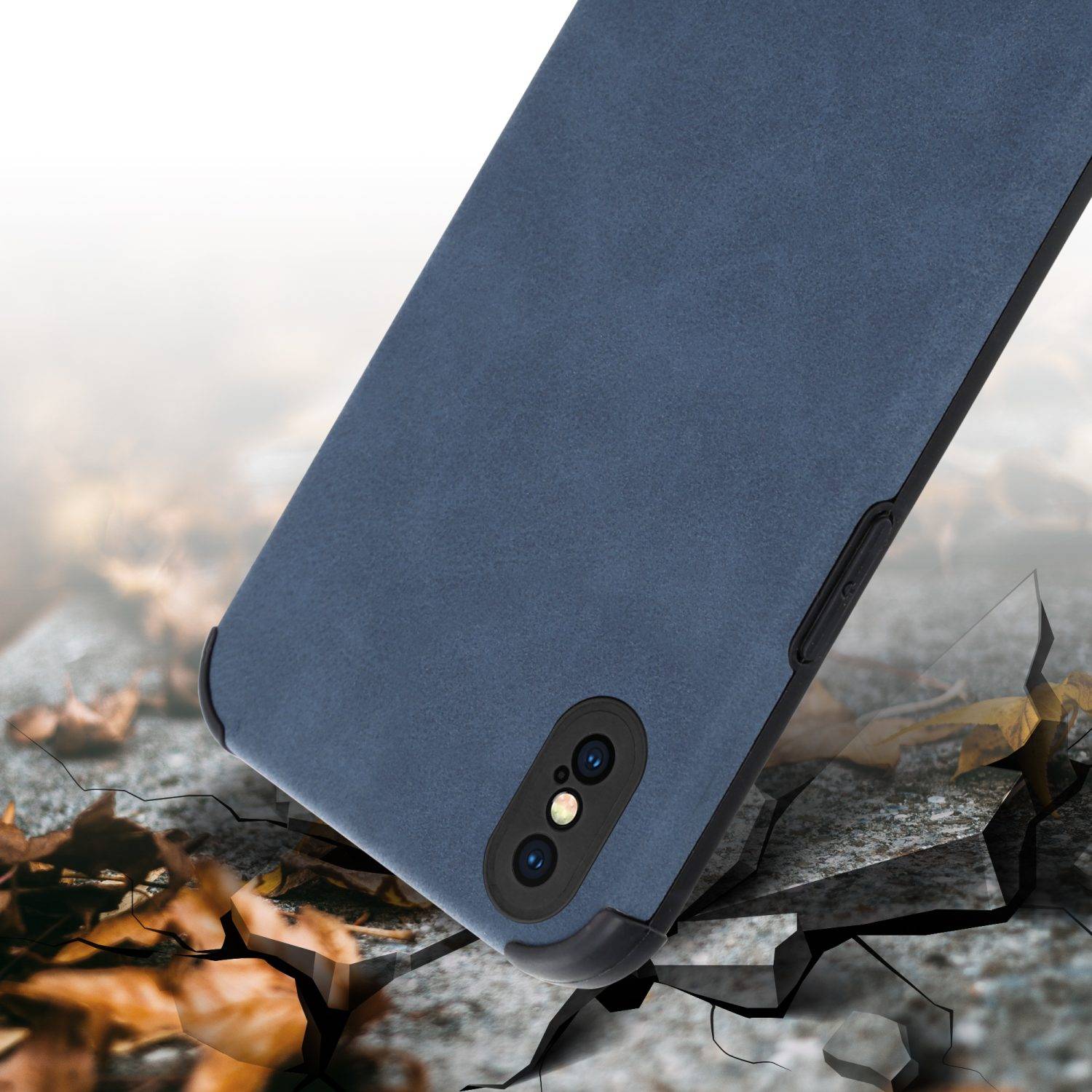 Cadorabo Hülle für Apple iPhone X / XS Schutz Hülle in Blau TPU Silikon Etui edle Kunst-Wildleder Rückseite