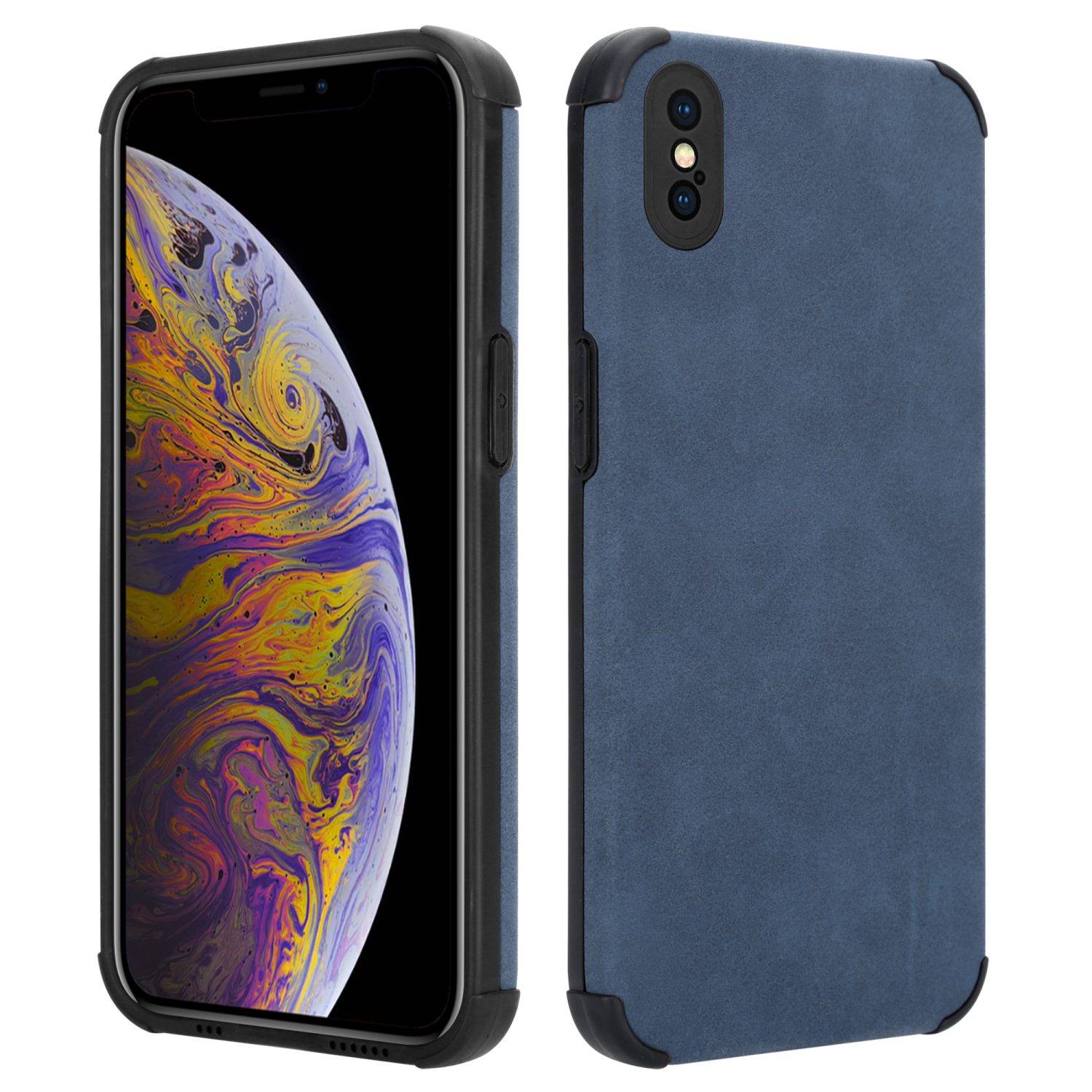 Cadorabo Hülle für Apple iPhone X / XS Schutz Hülle in Blau TPU Silikon Etui edle Kunst-Wildleder Rückseite