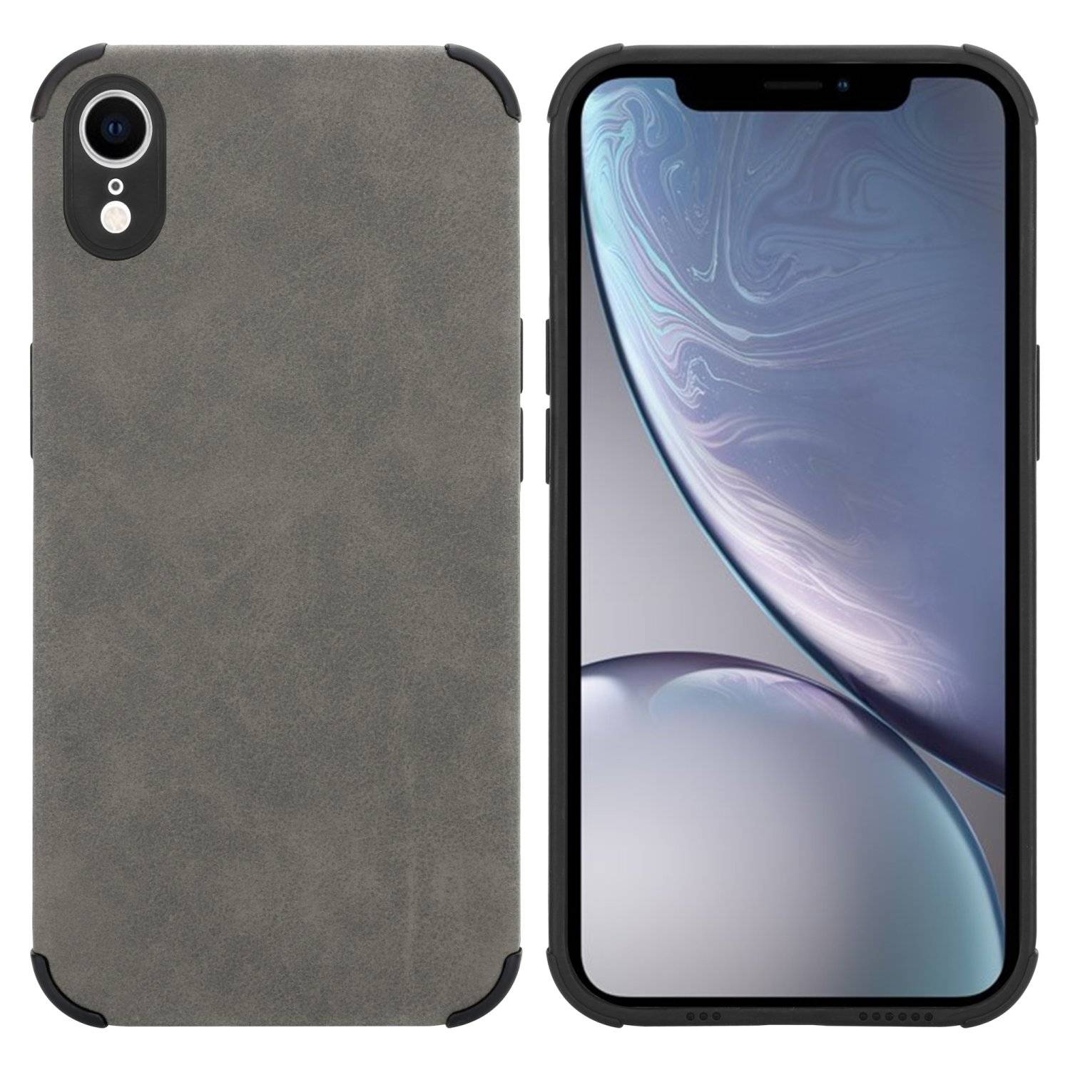 Cadorabo Hülle für Apple iPhone XR Schutz Hülle in Grau TPU Silikon Etui edle Kunst-Wildleder Rückseite