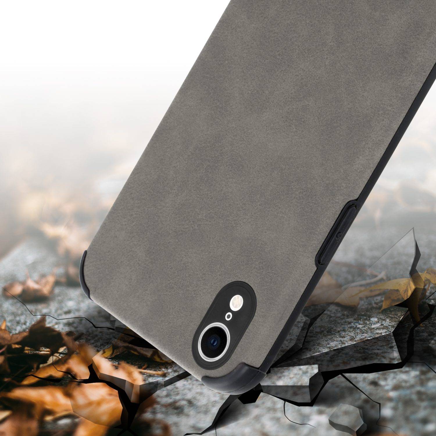 Cadorabo Hülle für Apple iPhone XR Schutz Hülle in Grau TPU Silikon Etui edle Kunst-Wildleder Rückseite