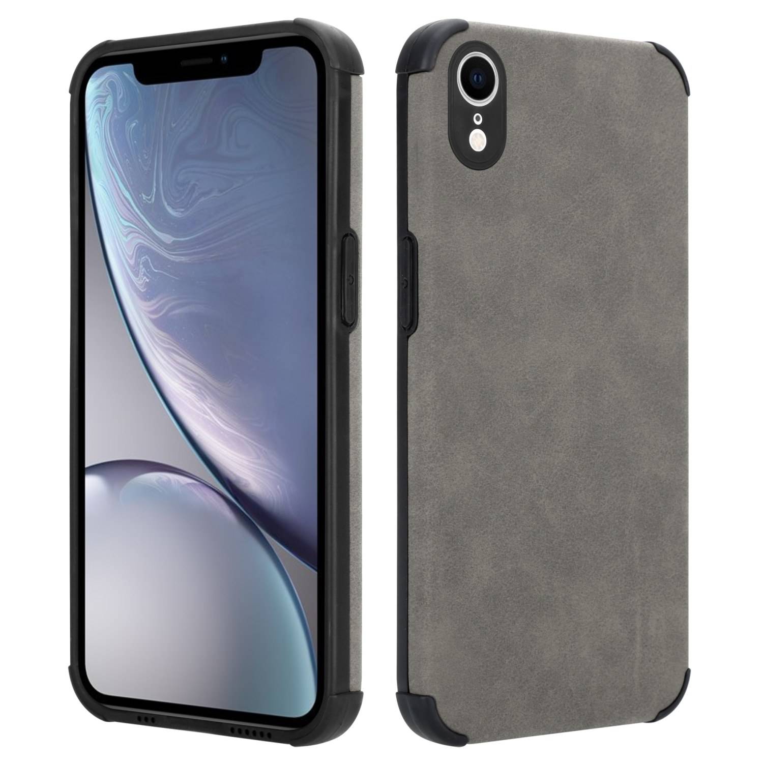Cadorabo Hülle für Apple iPhone XR Schutz Hülle in Grau TPU Silikon Etui edle Kunst-Wildleder Rückseite