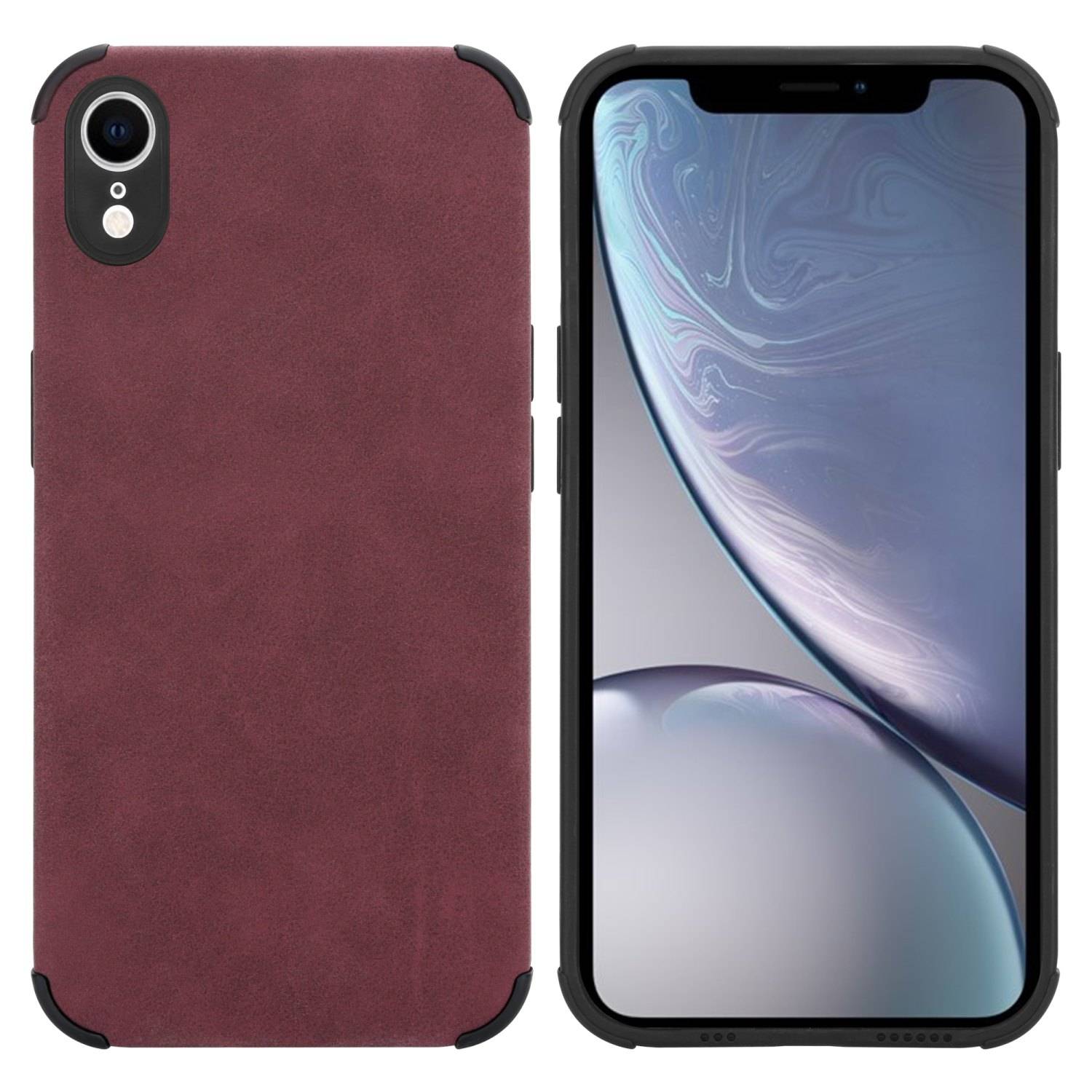Cadorabo Hülle für Apple iPhone XR Schutz Hülle in Lila TPU Silikon Etui edle Kunst-Wildleder Rückseite