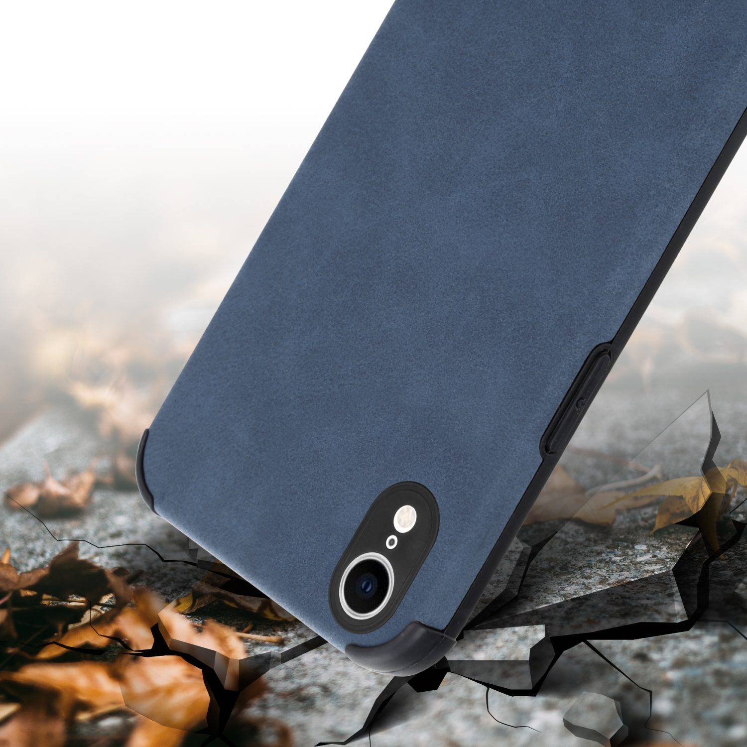 Cadorabo Hülle für Apple iPhone XR Schutz Hülle in Blau TPU Silikon Etui edle Kunst-Wildleder Rückseite