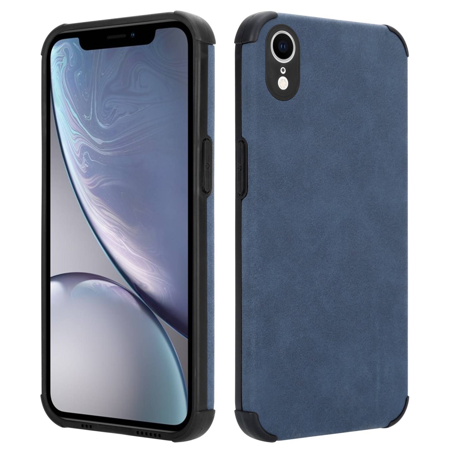 Cadorabo Hülle für Apple iPhone XR Schutz Hülle in Blau TPU Silikon Etui edle Kunst-Wildleder Rückseite