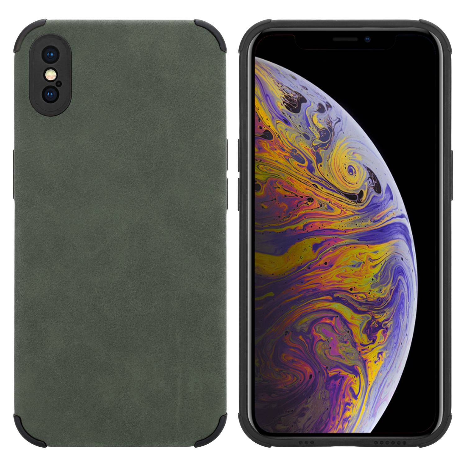 Cadorabo Hülle für Apple iPhone XS MAX Schutz Hülle in Grün TPU Silikon Etui edle Kunst-Wildleder Rückseite