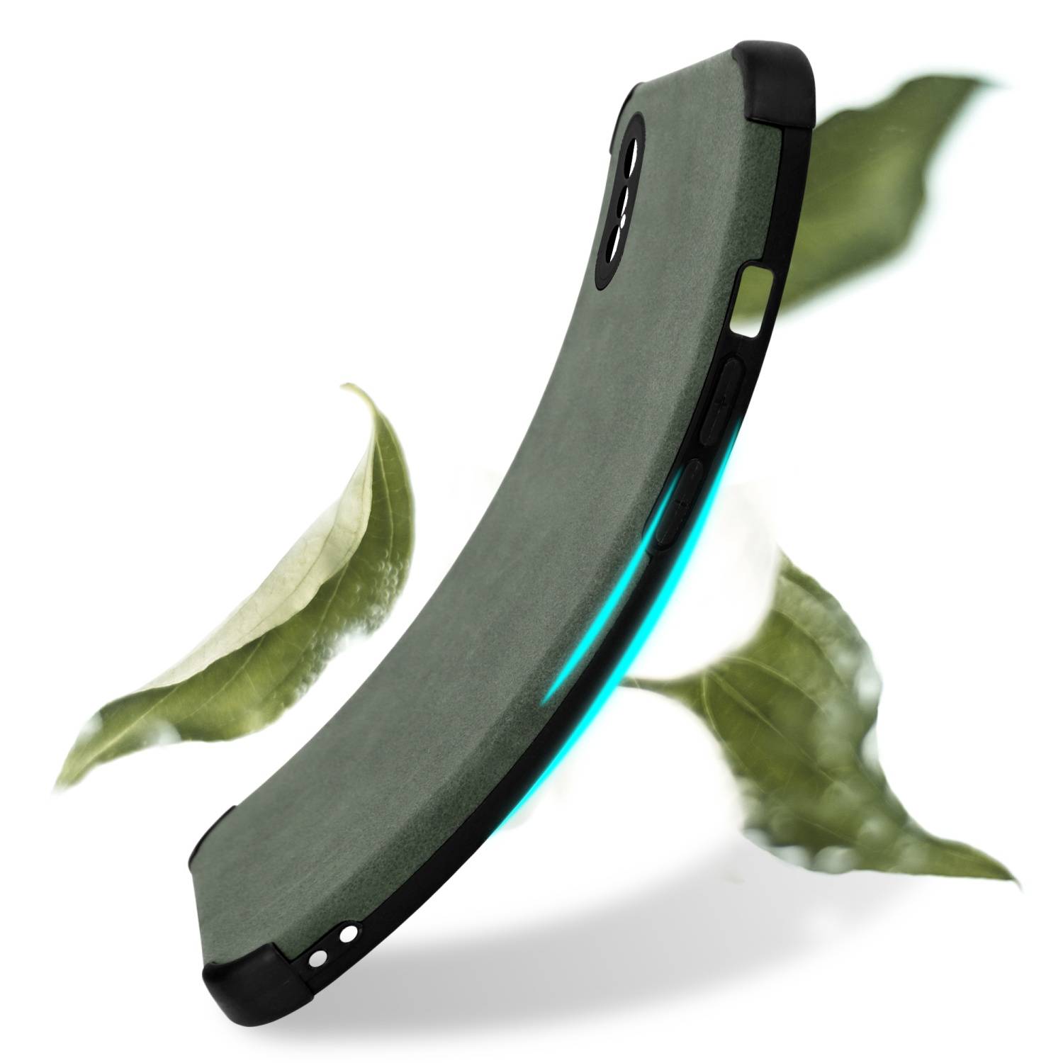 Cadorabo Hülle für Apple iPhone XS MAX Schutz Hülle in Grün TPU Silikon Etui edle Kunst-Wildleder Rückseite