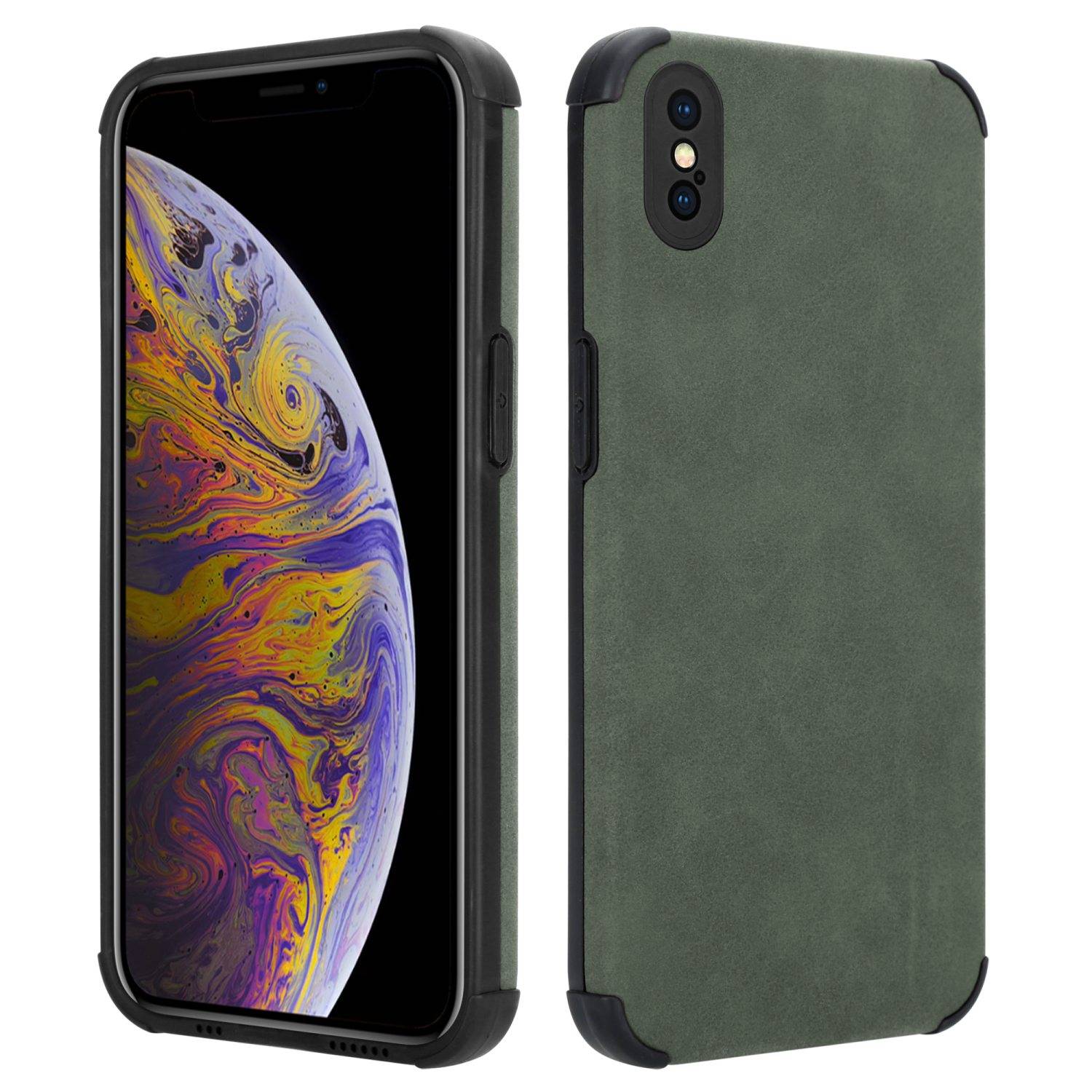 Cadorabo Hülle für Apple iPhone XS MAX Schutz Hülle in Grün TPU Silikon Etui edle Kunst-Wildleder Rückseite