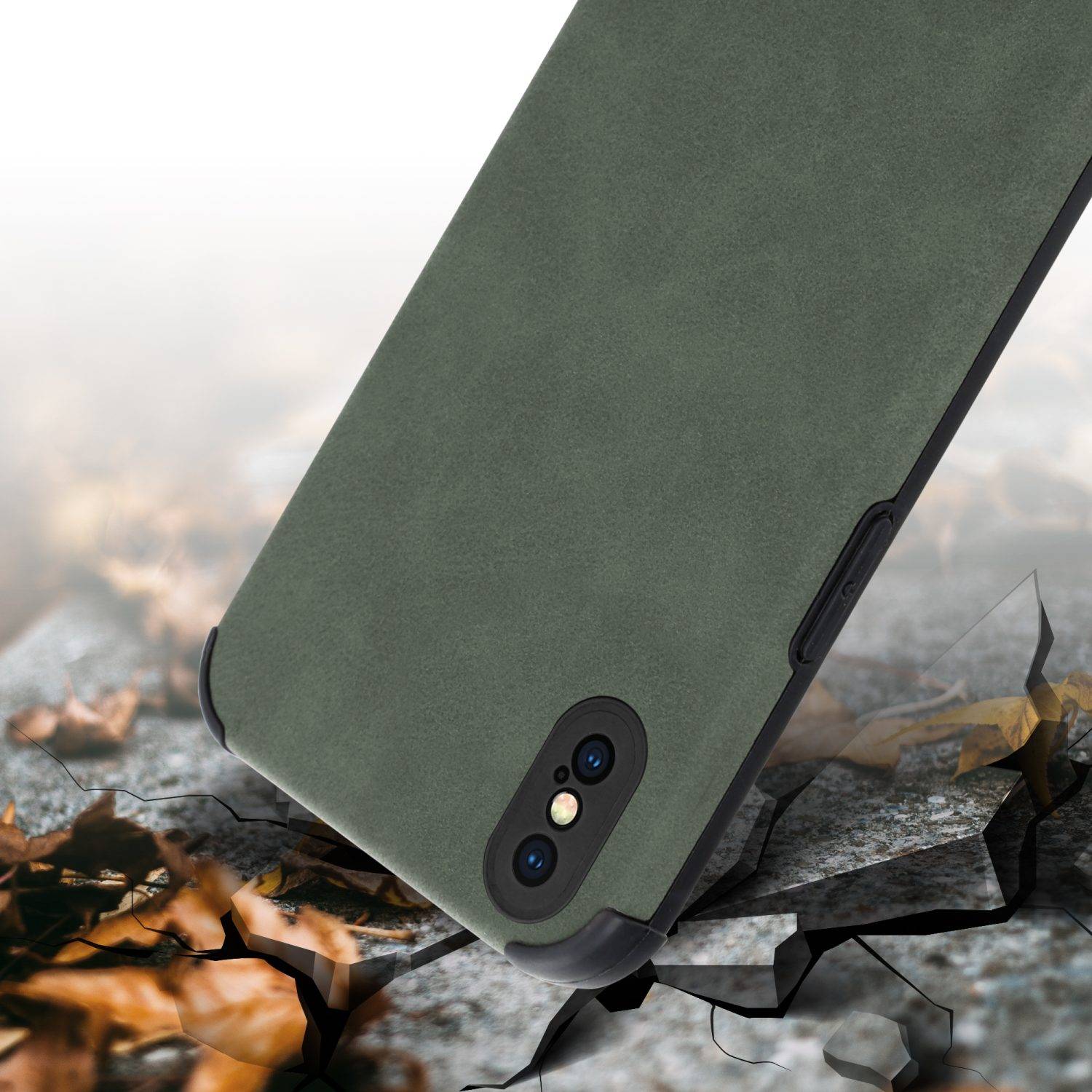 Cadorabo Hülle für Apple iPhone XS MAX Schutz Hülle in Grün TPU Silikon Etui edle Kunst-Wildleder Rückseite