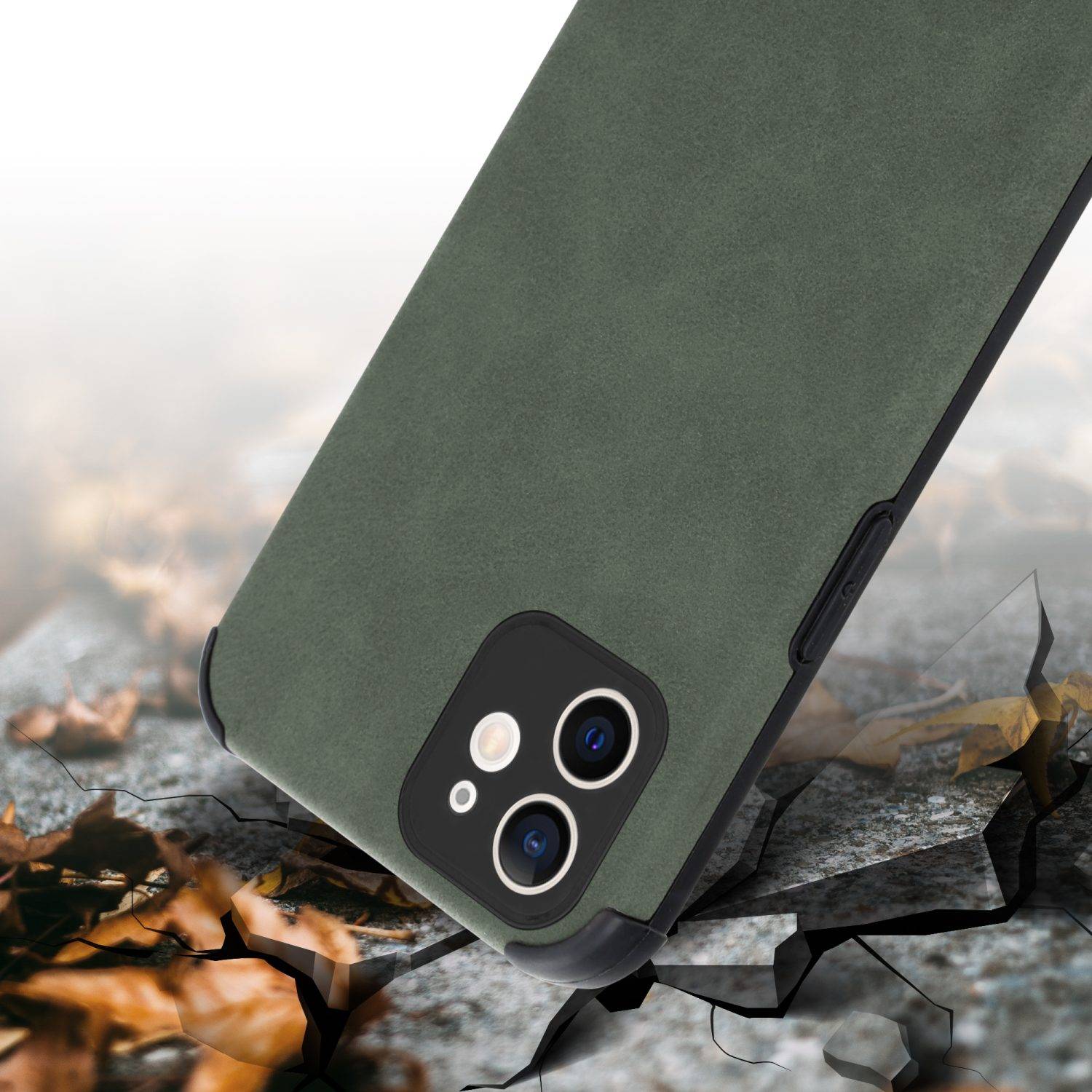 Cadorabo Hülle für Apple iPhone 11 Schutz Hülle in Grün TPU Silikon Etui edle Kunst-Wildleder Rückseite