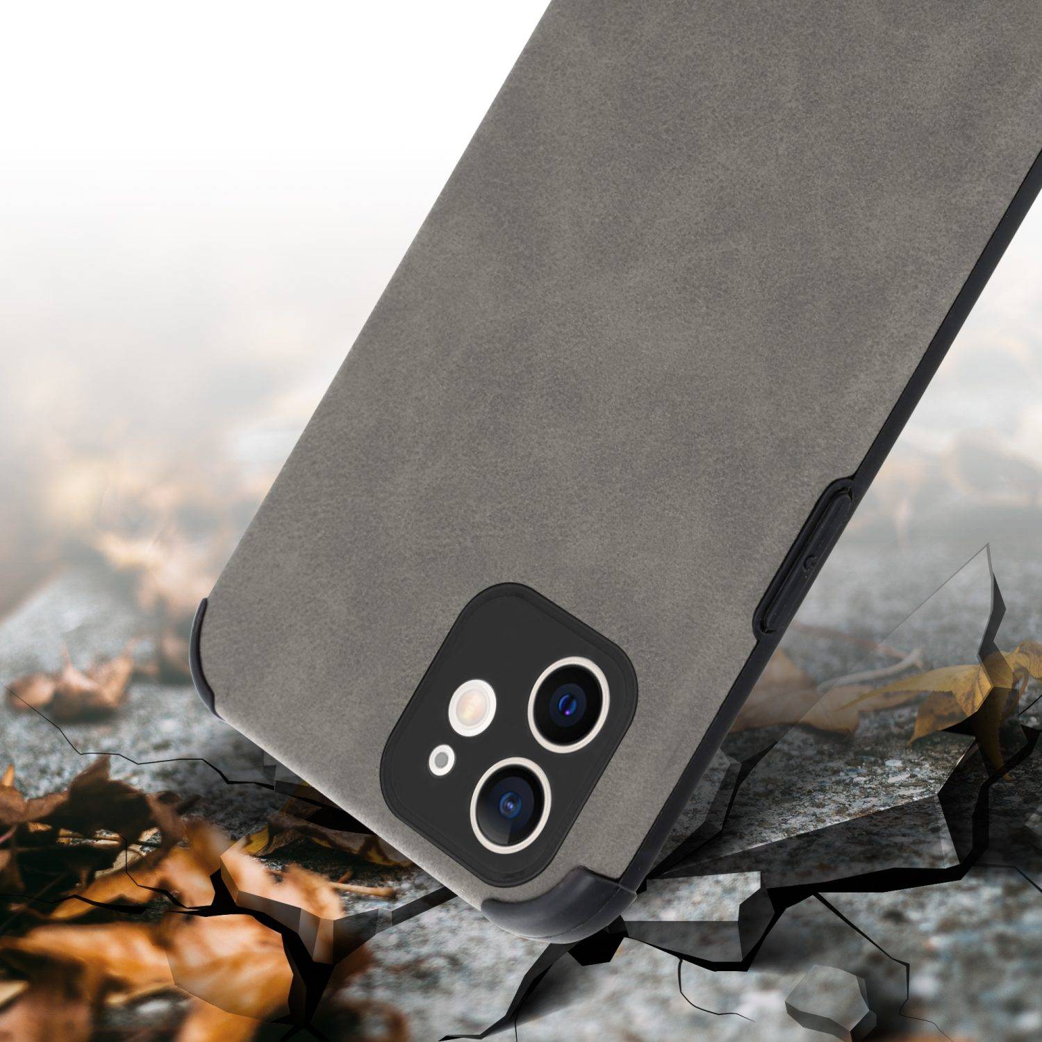 Cadorabo Hülle für Apple iPhone 12 Schutz Hülle in Grau TPU Silikon Etui edle Kunst-Wildleder Rückseite